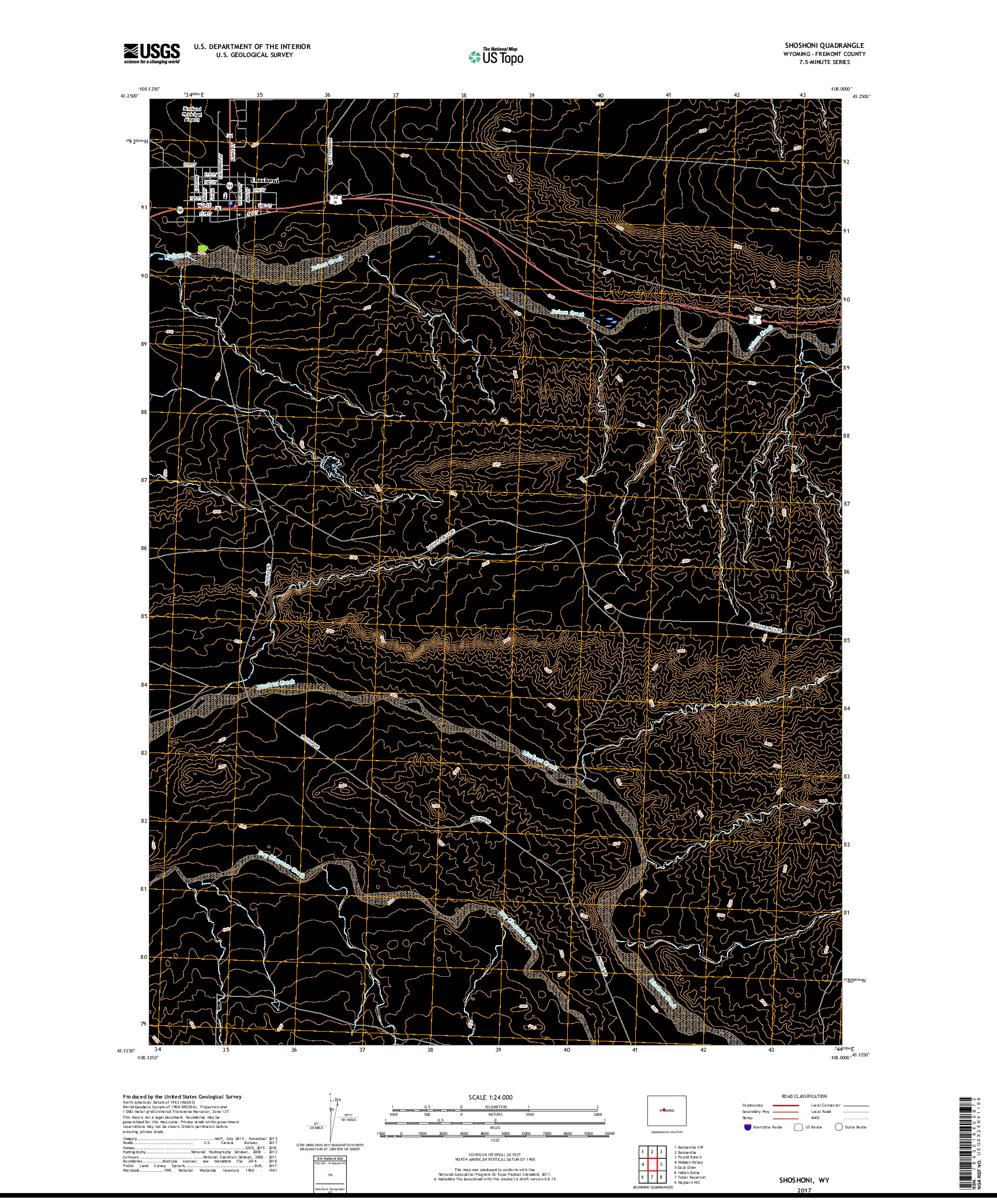 USGS US TOPO 7.5-MINUTE MAP FOR SHOSHONI, WY 2017
