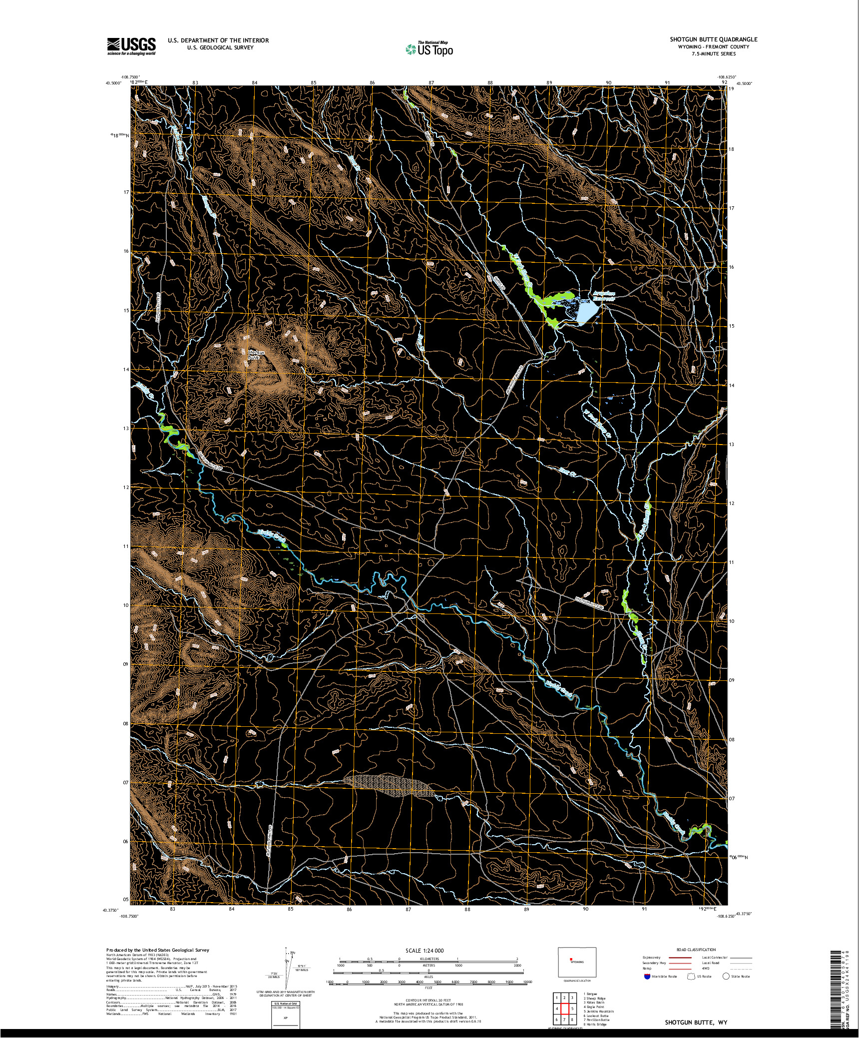 USGS US TOPO 7.5-MINUTE MAP FOR SHOTGUN BUTTE, WY 2017