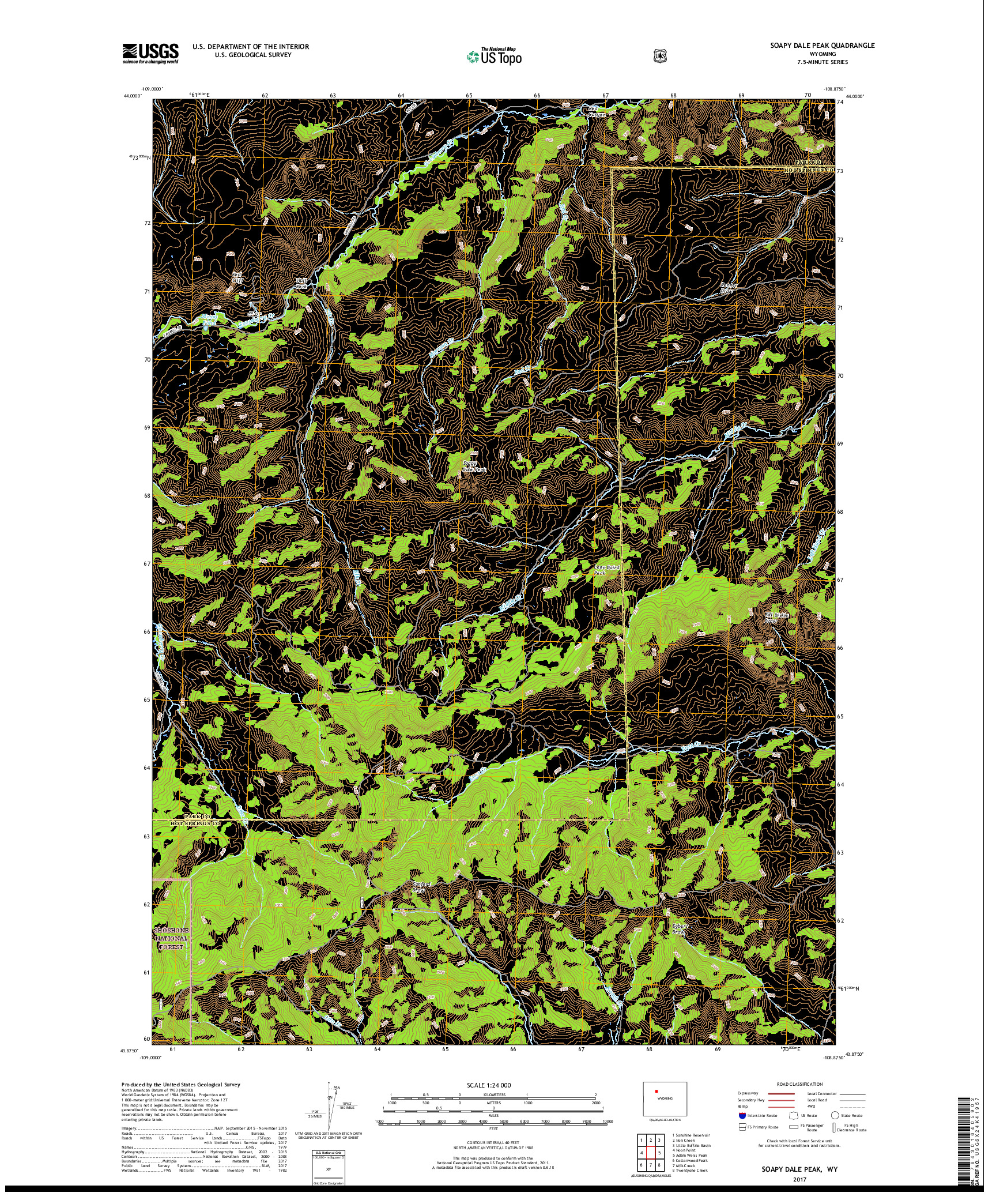 USGS US TOPO 7.5-MINUTE MAP FOR SOAPY DALE PEAK, WY 2017