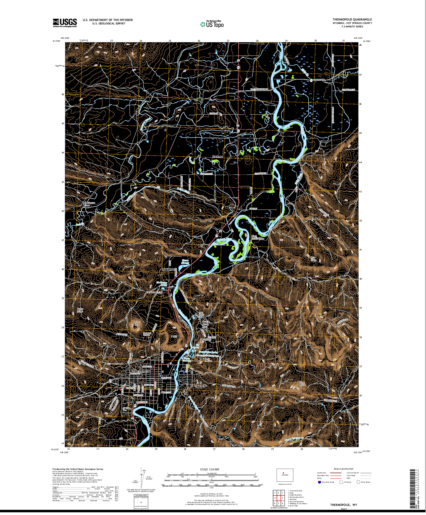 USGS US TOPO 7.5-MINUTE MAP FOR THERMOPOLIS, WY 2017