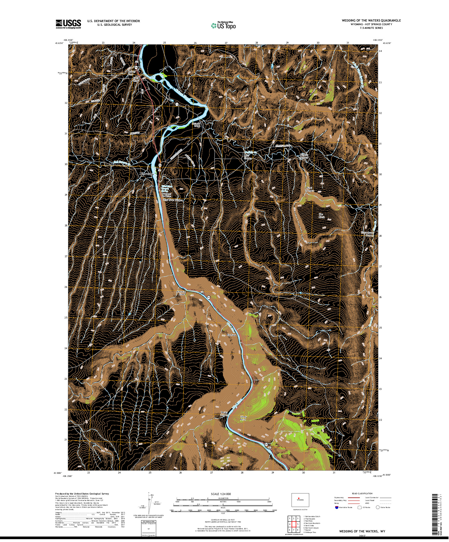 USGS US TOPO 7.5-MINUTE MAP FOR WEDDING OF THE WATERS, WY 2017