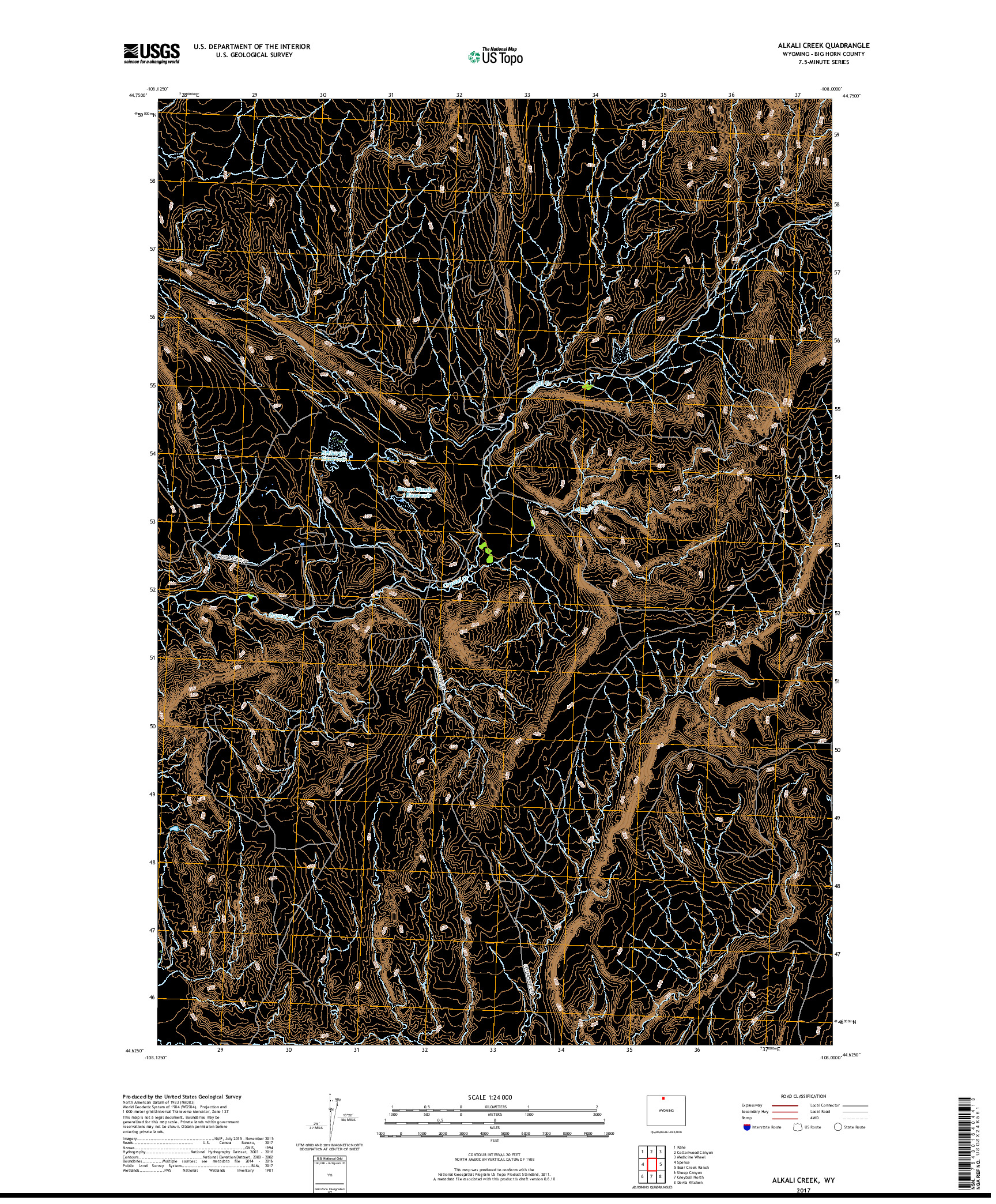 USGS US TOPO 7.5-MINUTE MAP FOR ALKALI CREEK, WY 2017