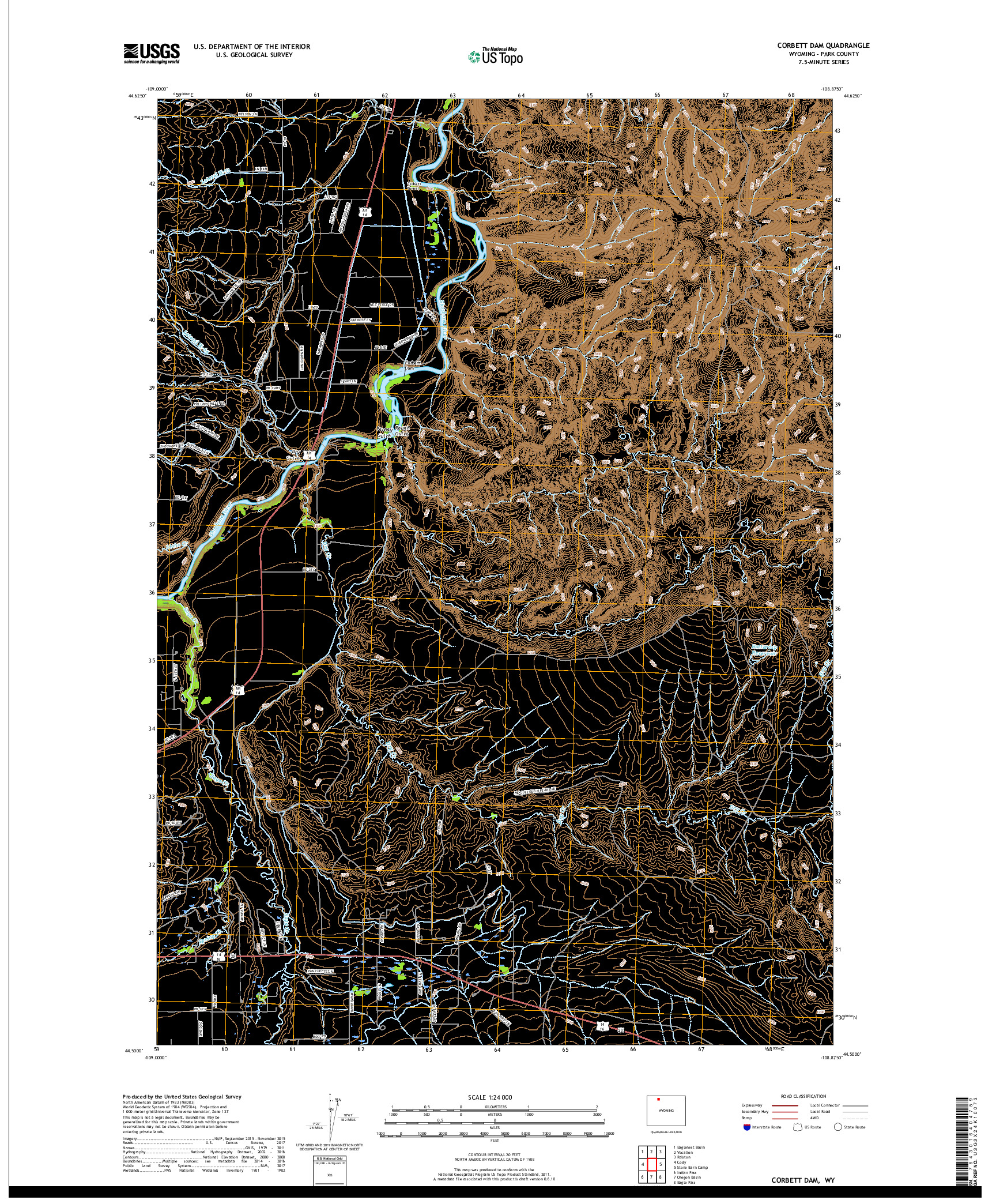 USGS US TOPO 7.5-MINUTE MAP FOR CORBETT DAM, WY 2017