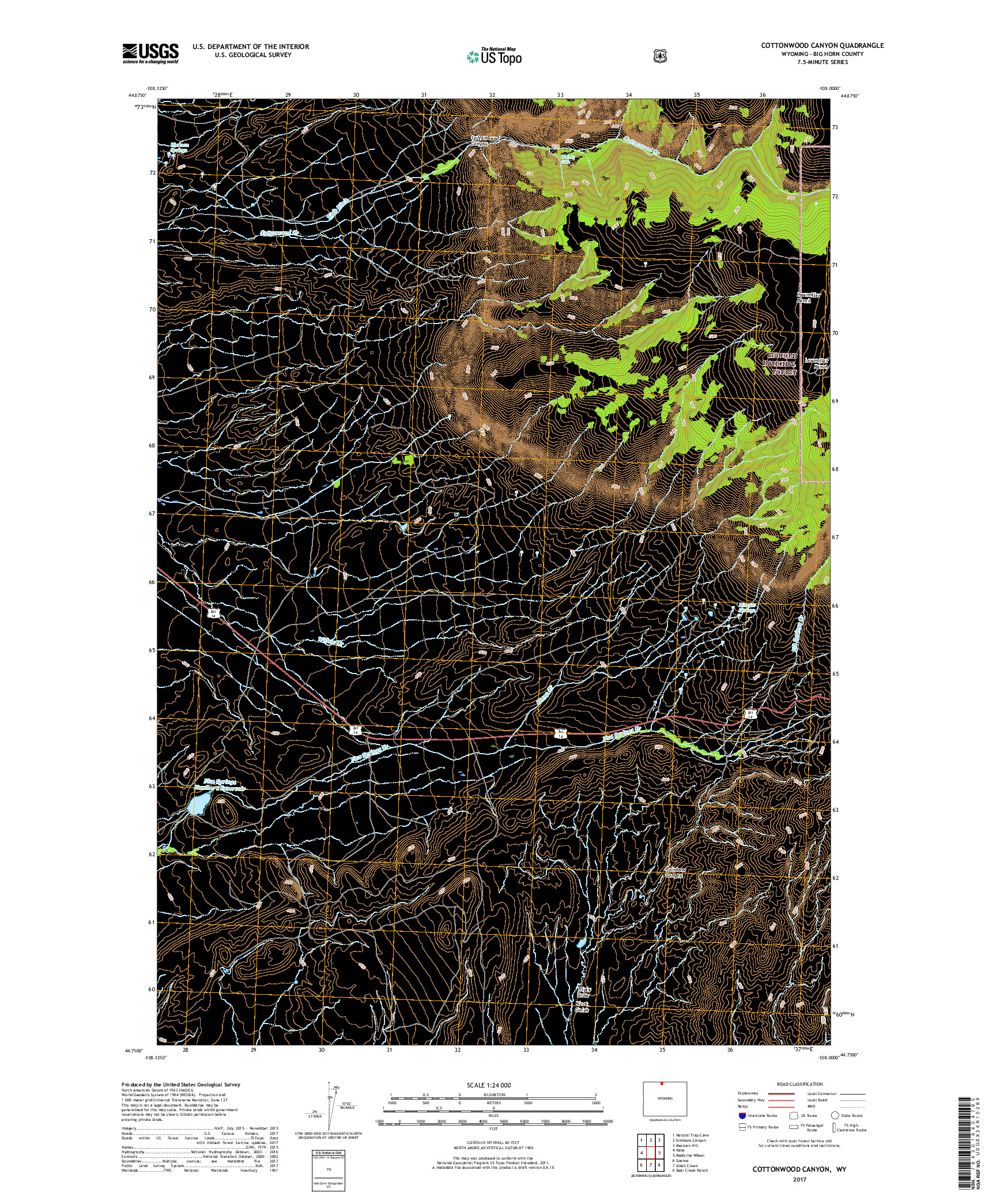 USGS US TOPO 7.5-MINUTE MAP FOR COTTONWOOD CANYON, WY 2017