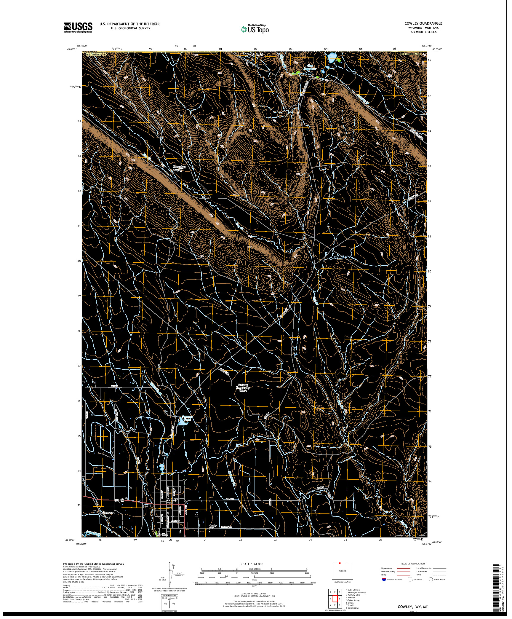 USGS US TOPO 7.5-MINUTE MAP FOR COWLEY, WY,MT 2017