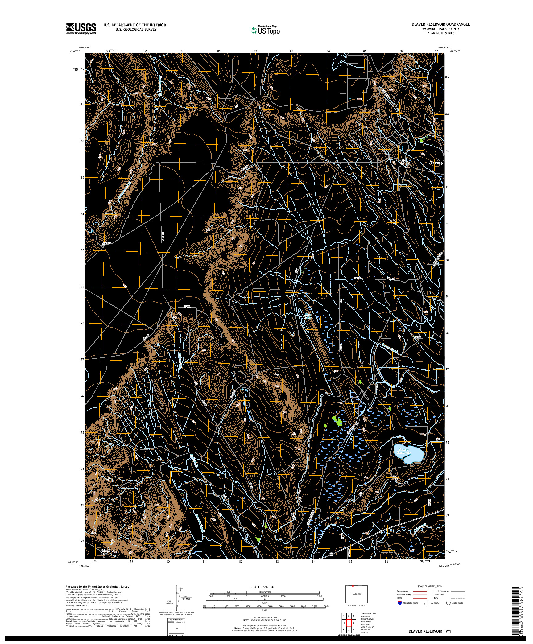 USGS US TOPO 7.5-MINUTE MAP FOR DEAVER RESERVOIR, WY 2017