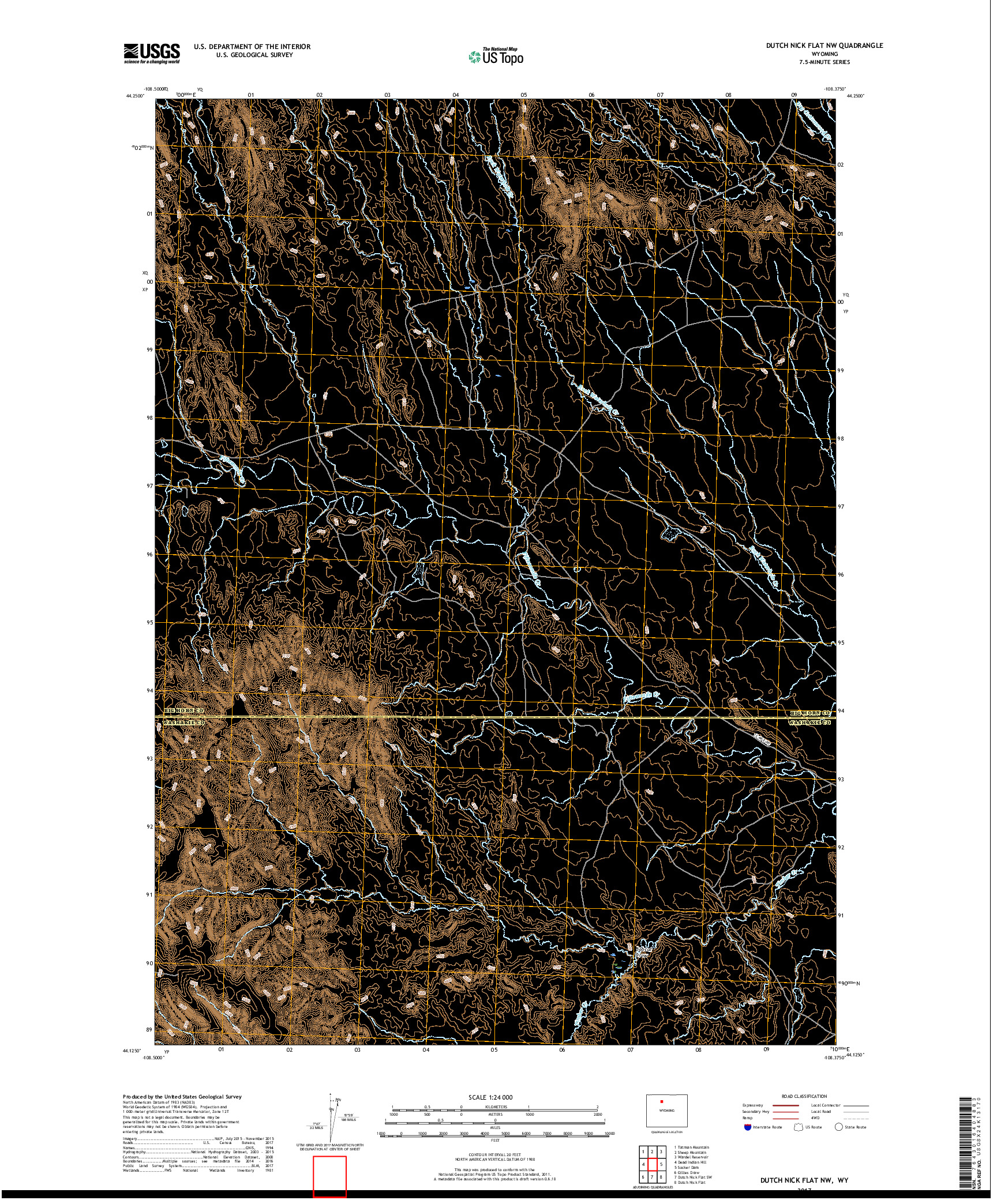 USGS US TOPO 7.5-MINUTE MAP FOR DUTCH NICK FLAT NW, WY 2017