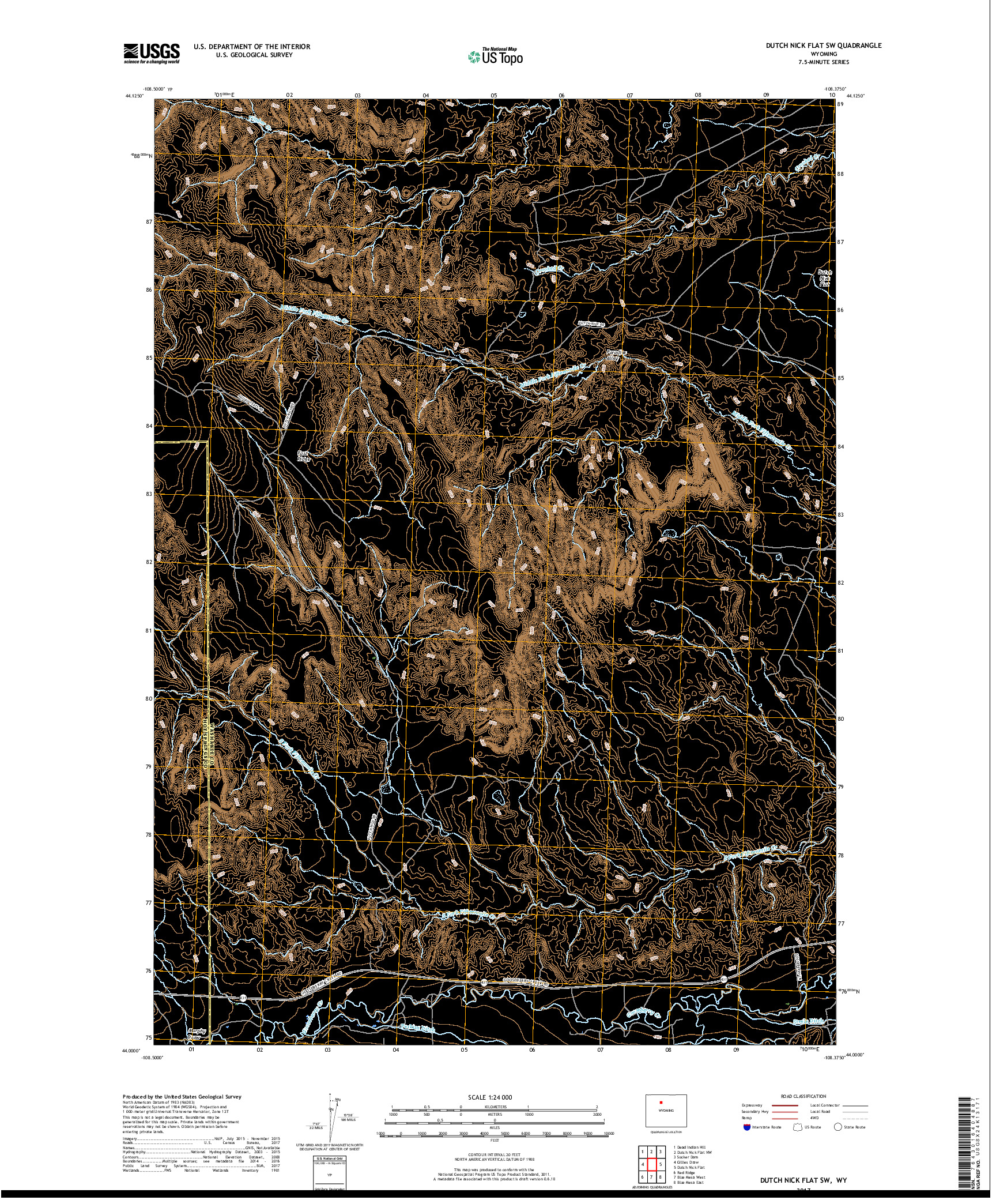 USGS US TOPO 7.5-MINUTE MAP FOR DUTCH NICK FLAT SW, WY 2017