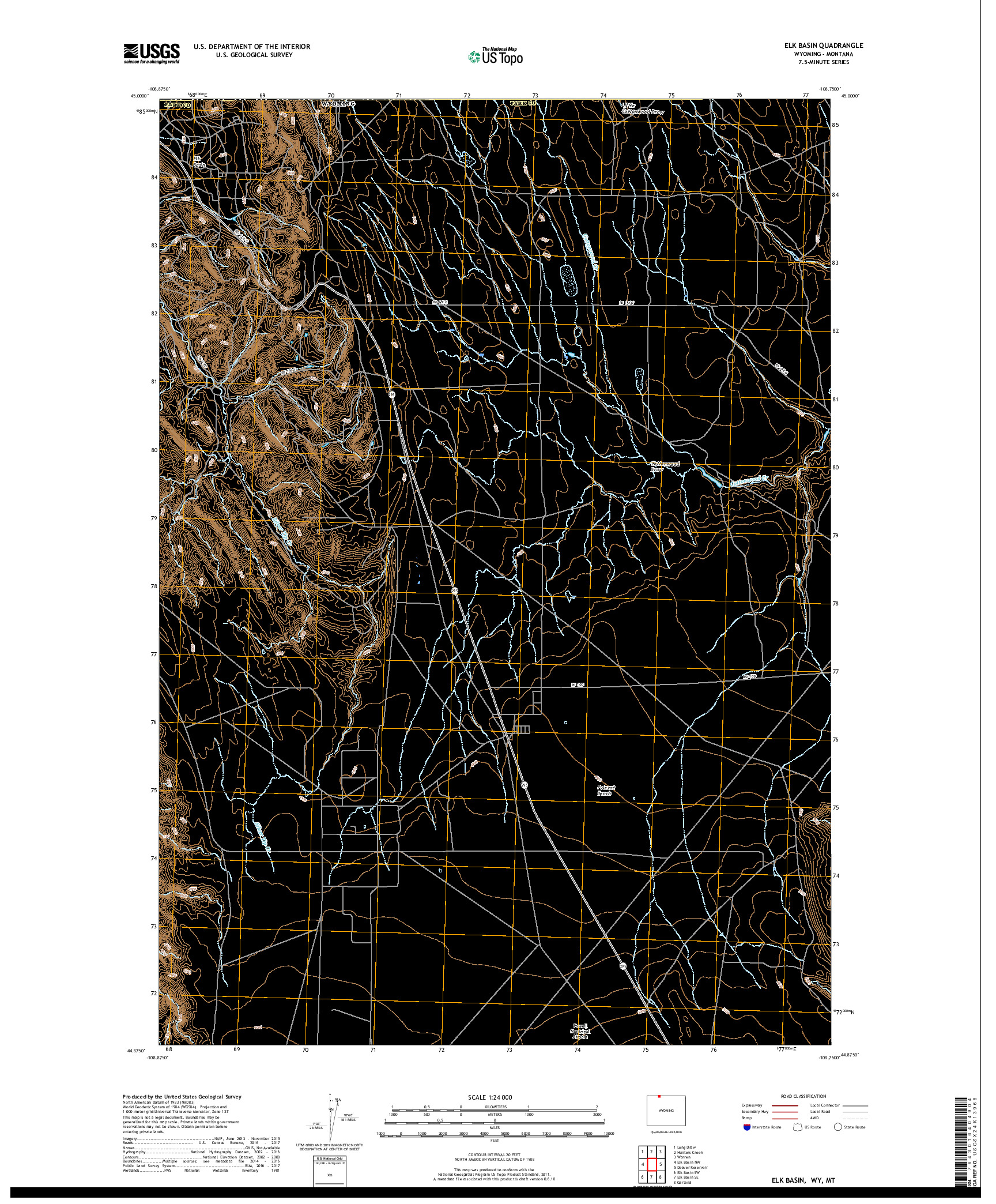 USGS US TOPO 7.5-MINUTE MAP FOR ELK BASIN, WY,MT 2017