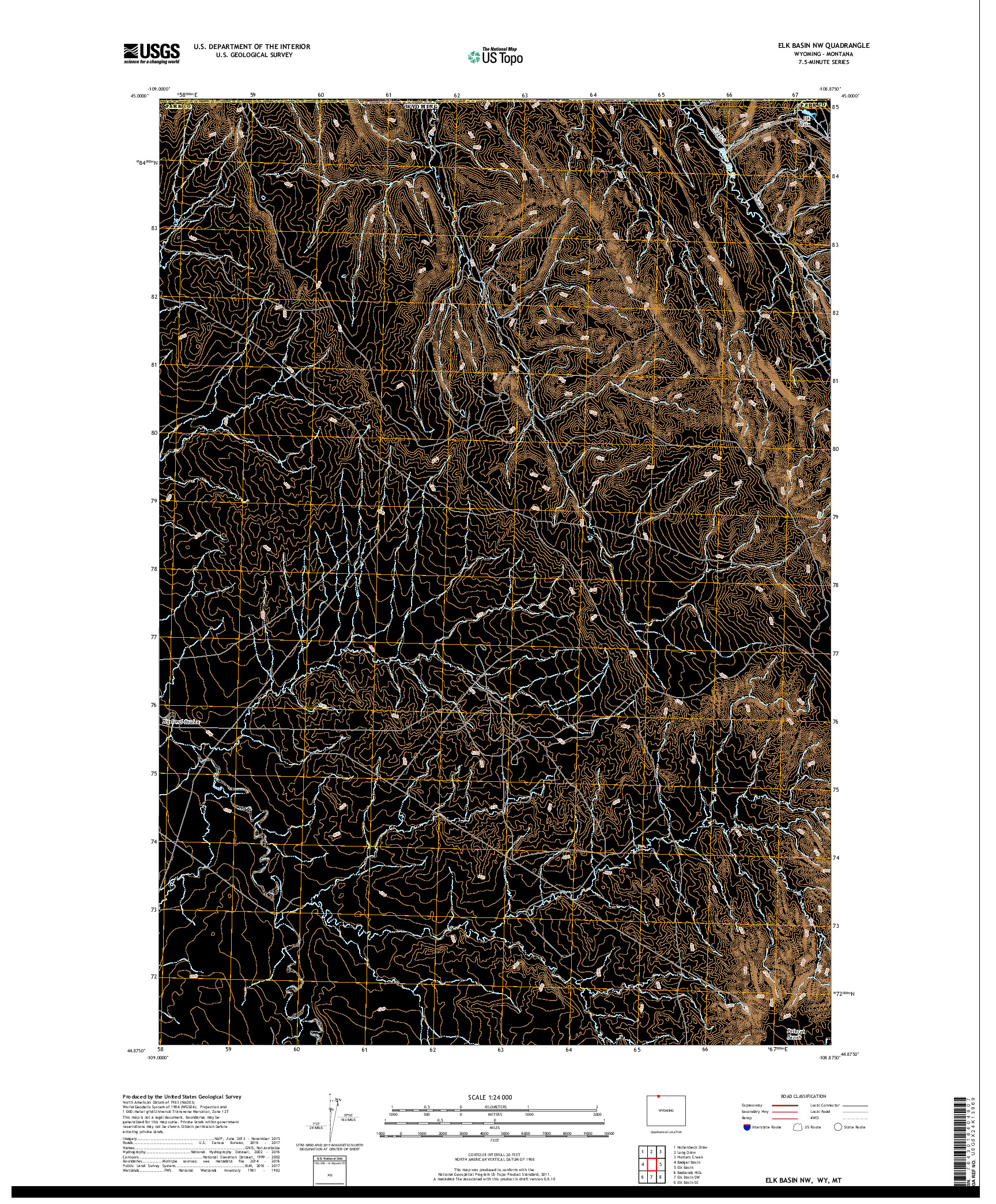 USGS US TOPO 7.5-MINUTE MAP FOR ELK BASIN NW, WY,MT 2017