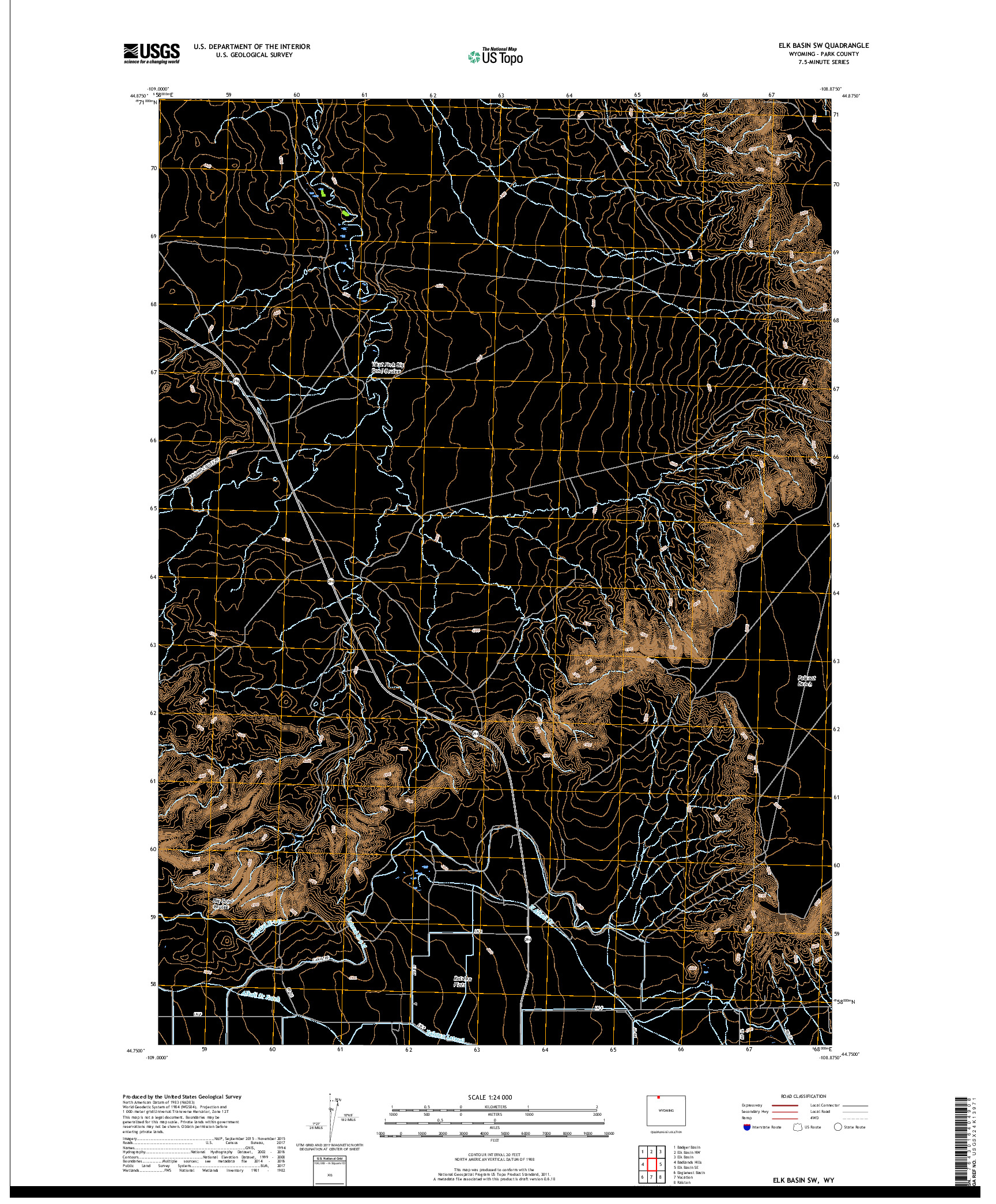 USGS US TOPO 7.5-MINUTE MAP FOR ELK BASIN SW, WY 2017