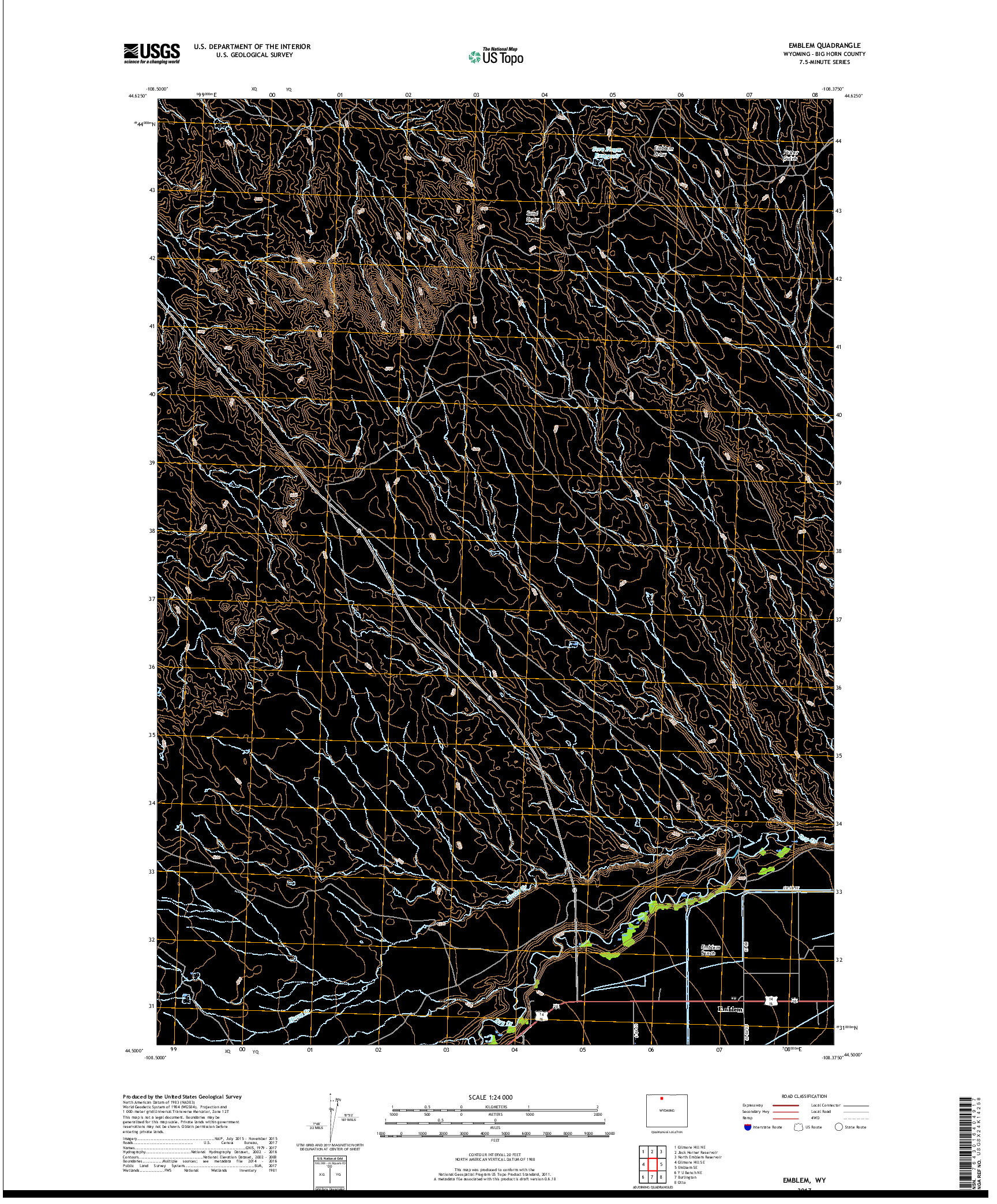 USGS US TOPO 7.5-MINUTE MAP FOR EMBLEM, WY 2017