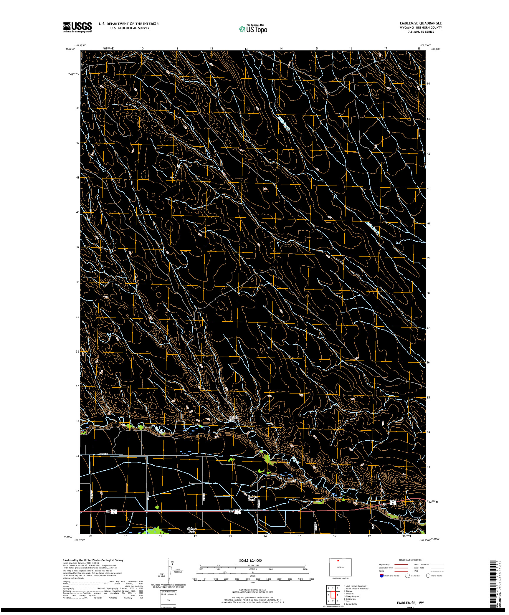 USGS US TOPO 7.5-MINUTE MAP FOR EMBLEM SE, WY 2017