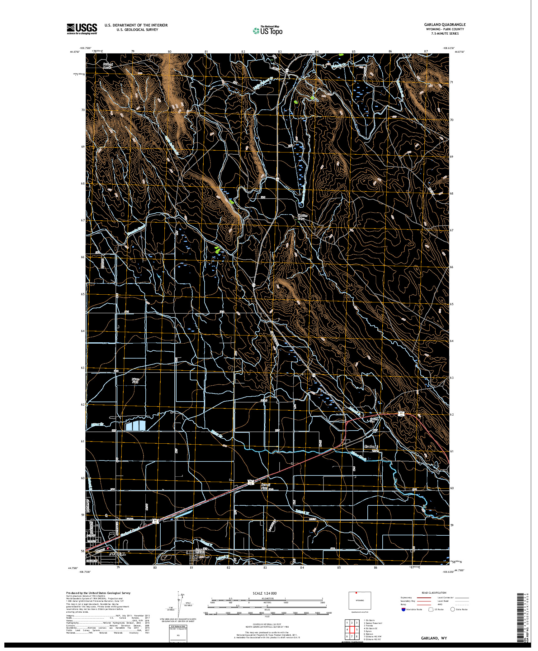USGS US TOPO 7.5-MINUTE MAP FOR GARLAND, WY 2017