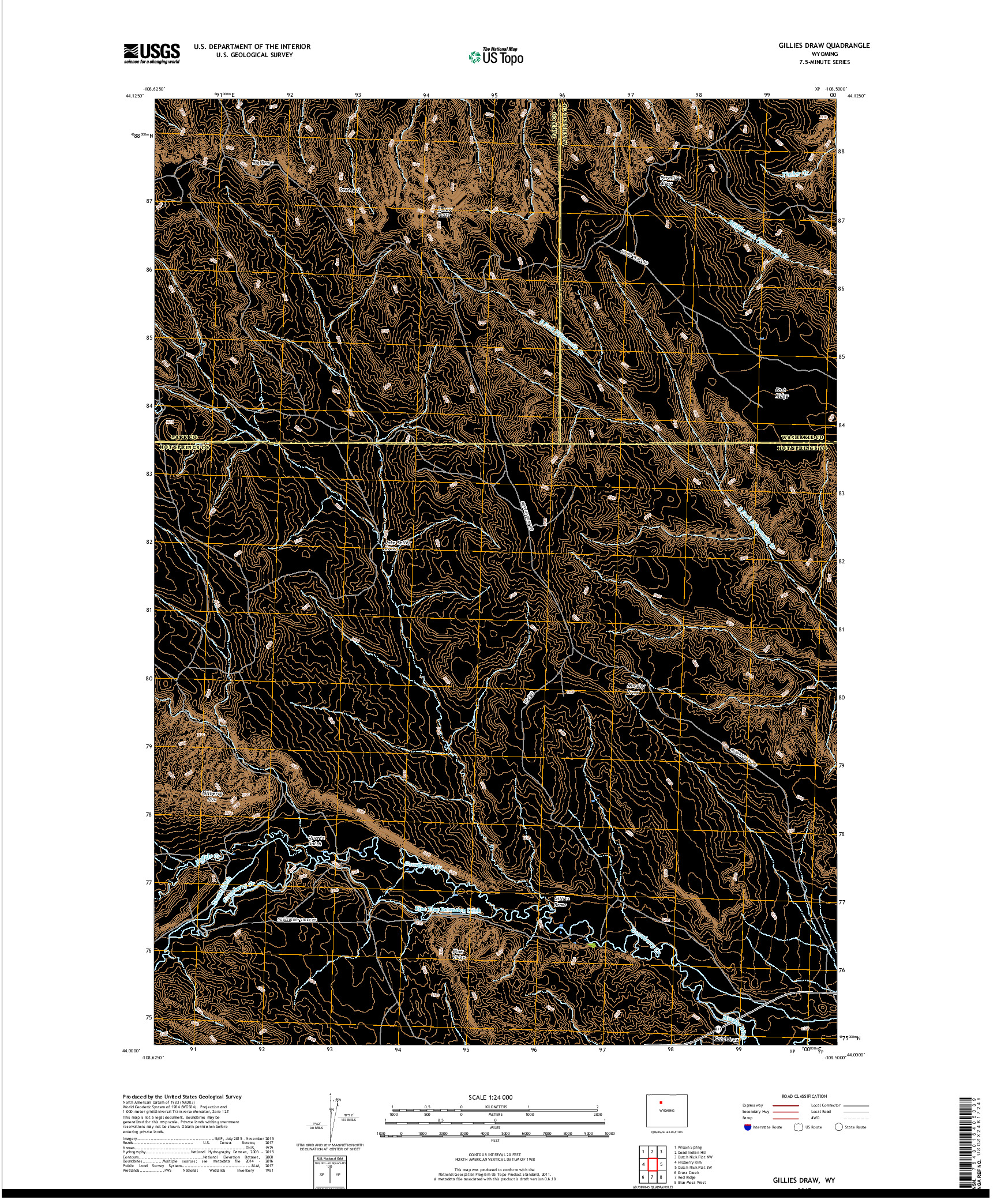 USGS US TOPO 7.5-MINUTE MAP FOR GILLIES DRAW, WY 2017