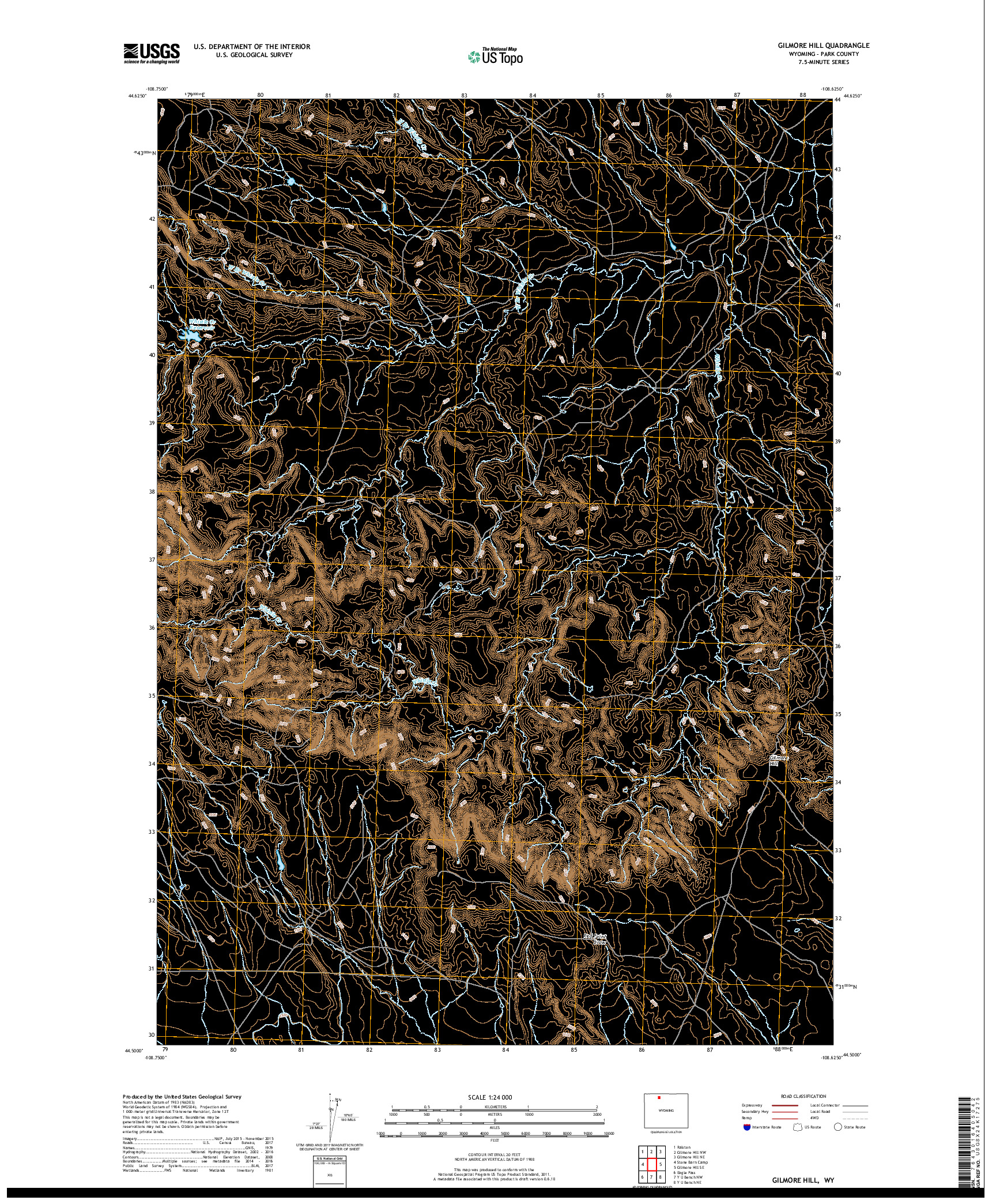 USGS US TOPO 7.5-MINUTE MAP FOR GILMORE HILL, WY 2017