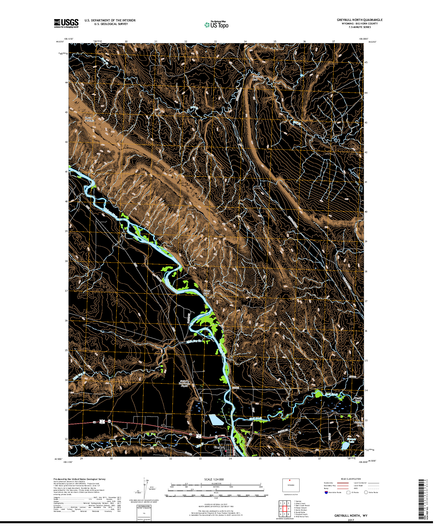 USGS US TOPO 7.5-MINUTE MAP FOR GREYBULL NORTH, WY 2017