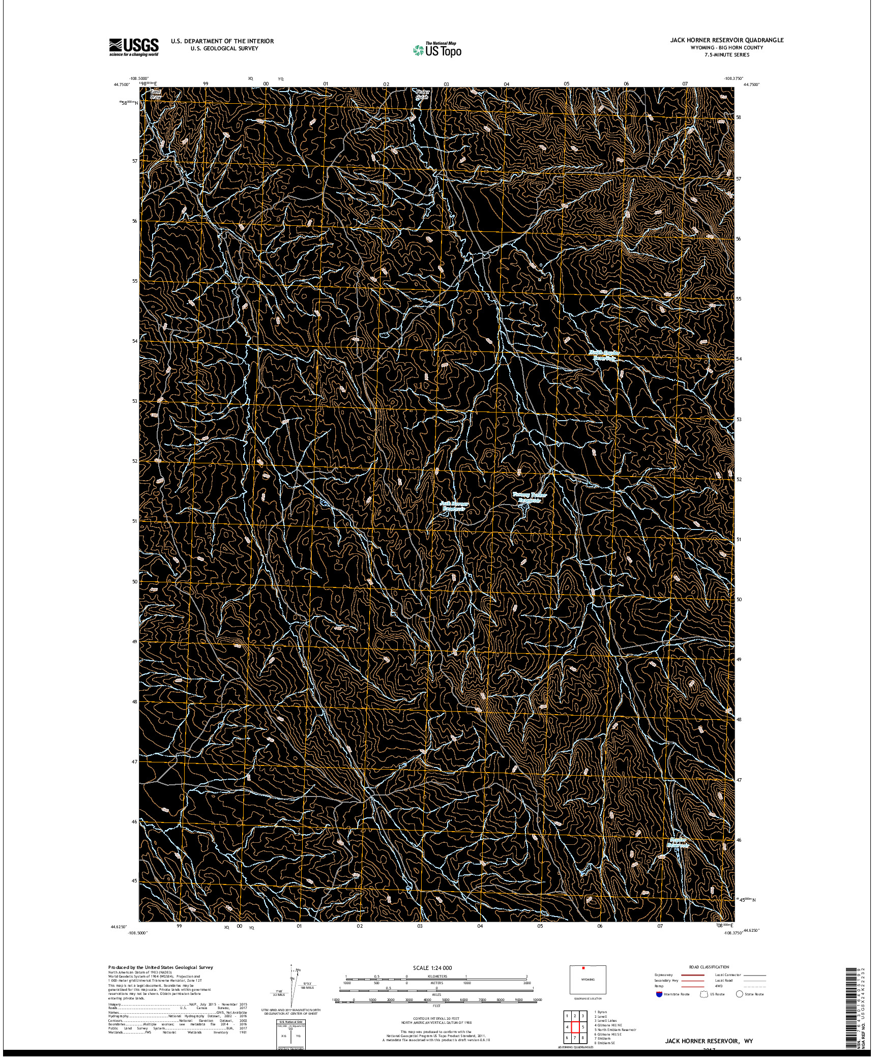 USGS US TOPO 7.5-MINUTE MAP FOR JACK HORNER RESERVOIR, WY 2017