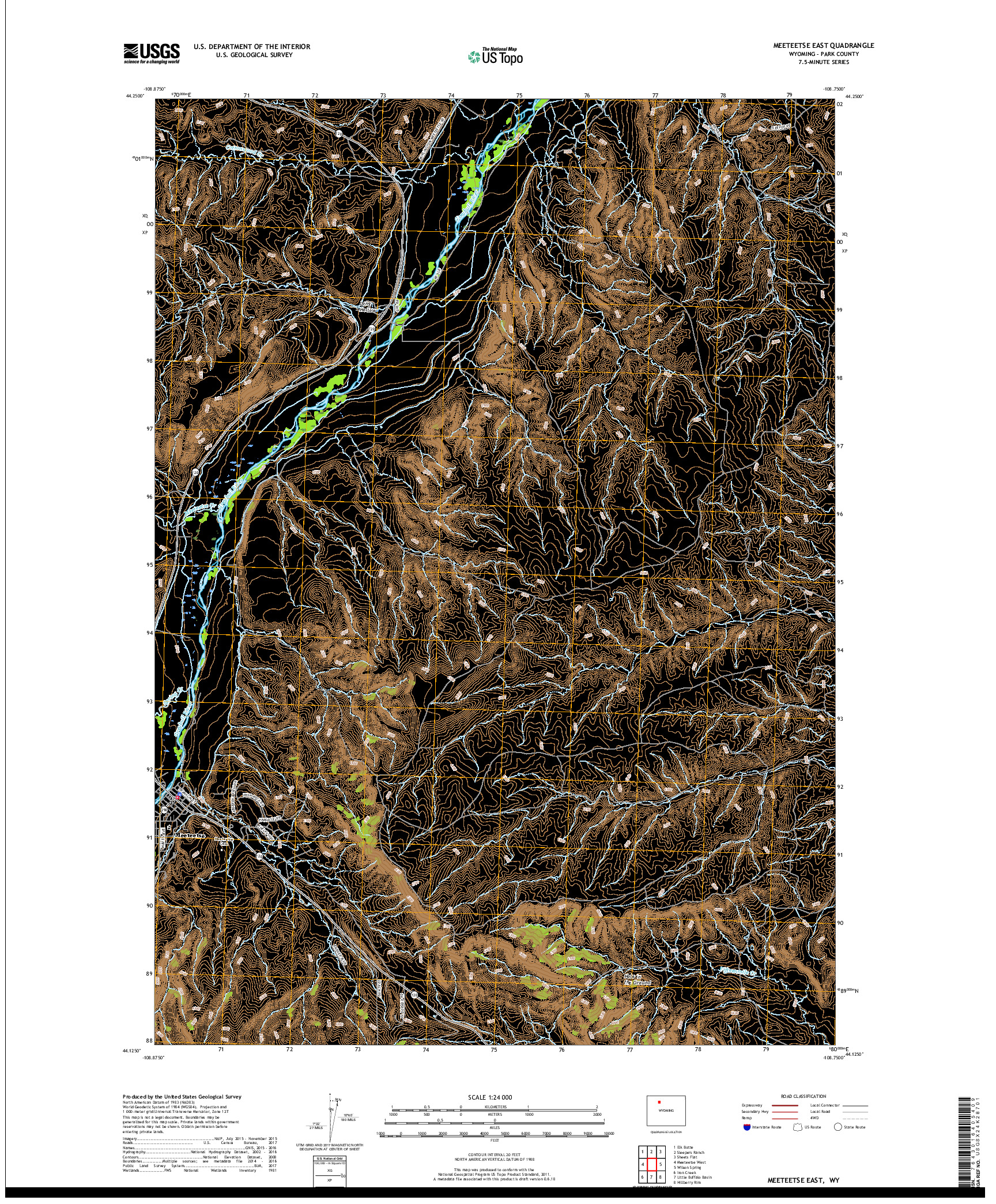 USGS US TOPO 7.5-MINUTE MAP FOR MEETEETSE EAST, WY 2017