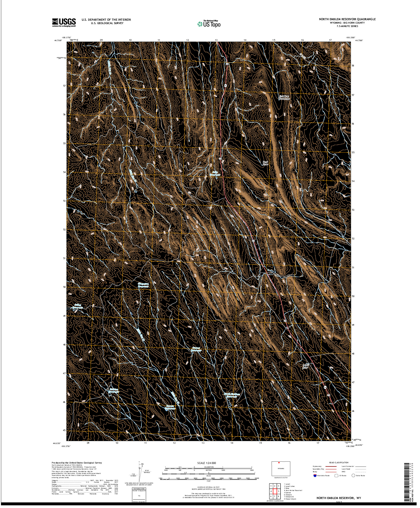 USGS US TOPO 7.5-MINUTE MAP FOR NORTH EMBLEM RESERVOIR, WY 2017