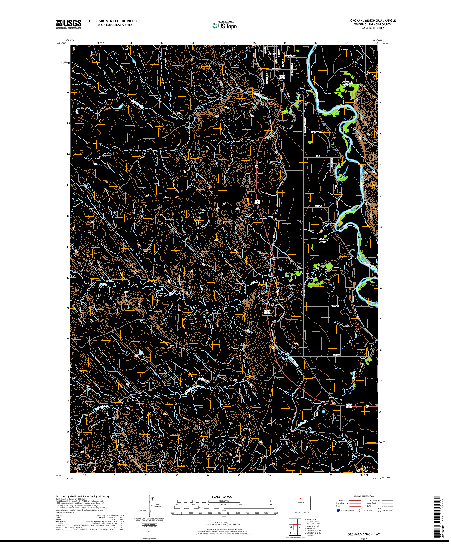 USGS US TOPO 7.5-MINUTE MAP FOR ORCHARD BENCH, WY 2017