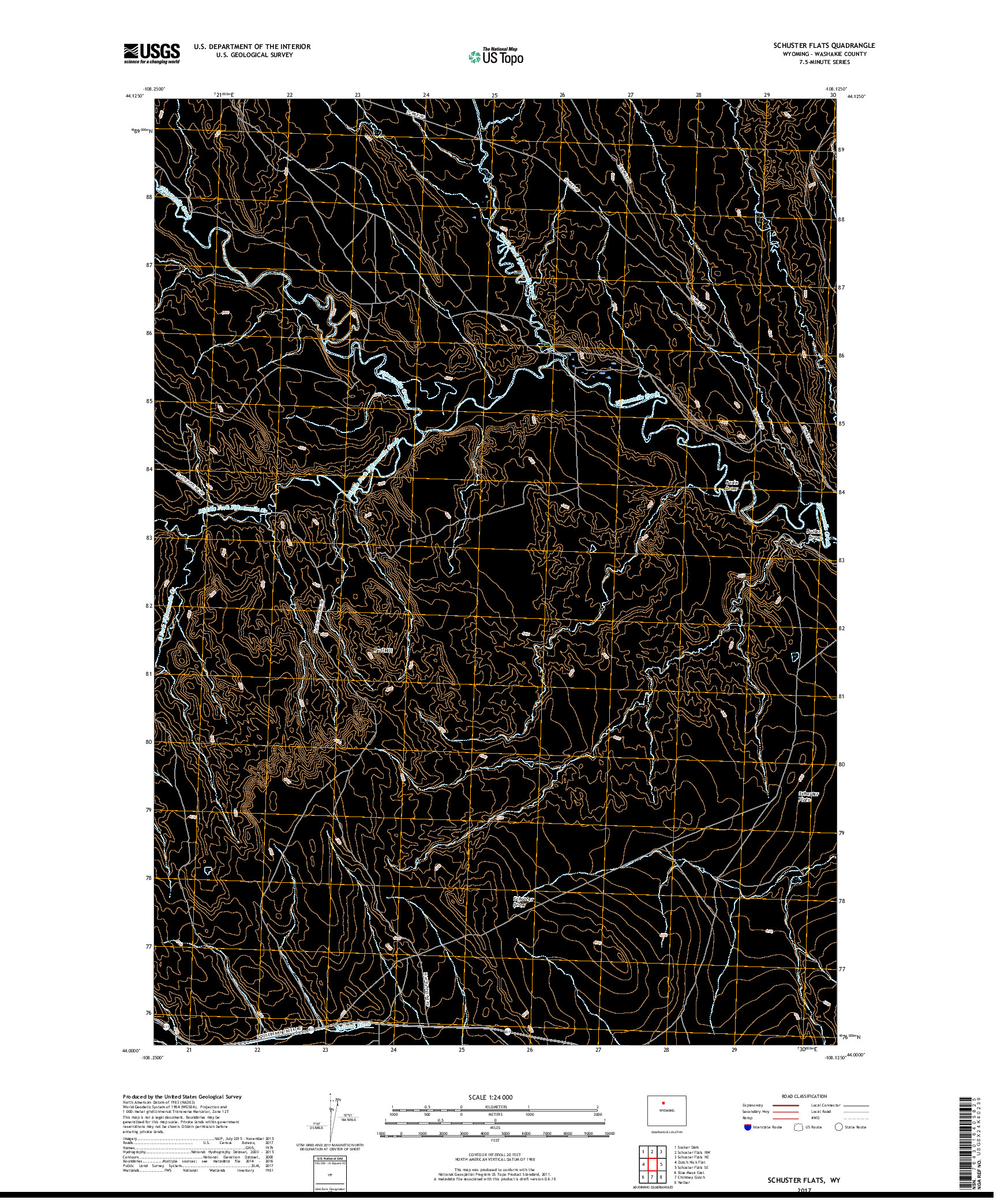 USGS US TOPO 7.5-MINUTE MAP FOR SCHUSTER FLATS, WY 2017