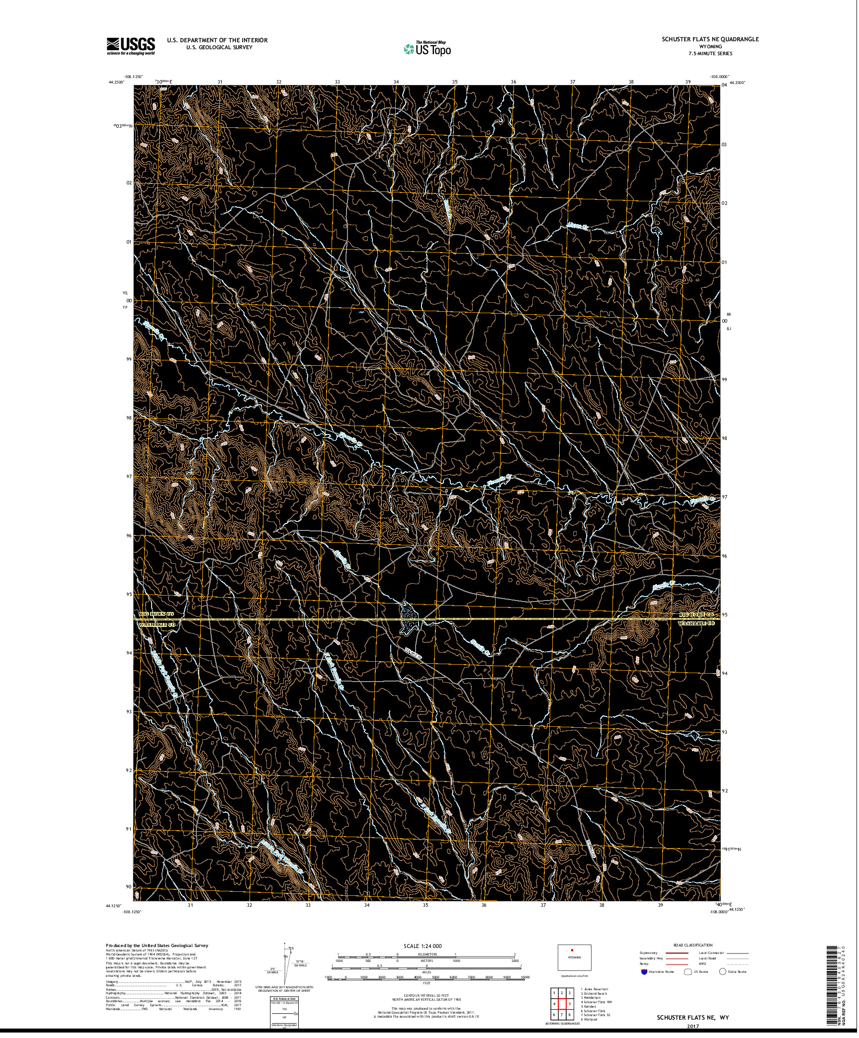 USGS US TOPO 7.5-MINUTE MAP FOR SCHUSTER FLATS NE, WY 2017