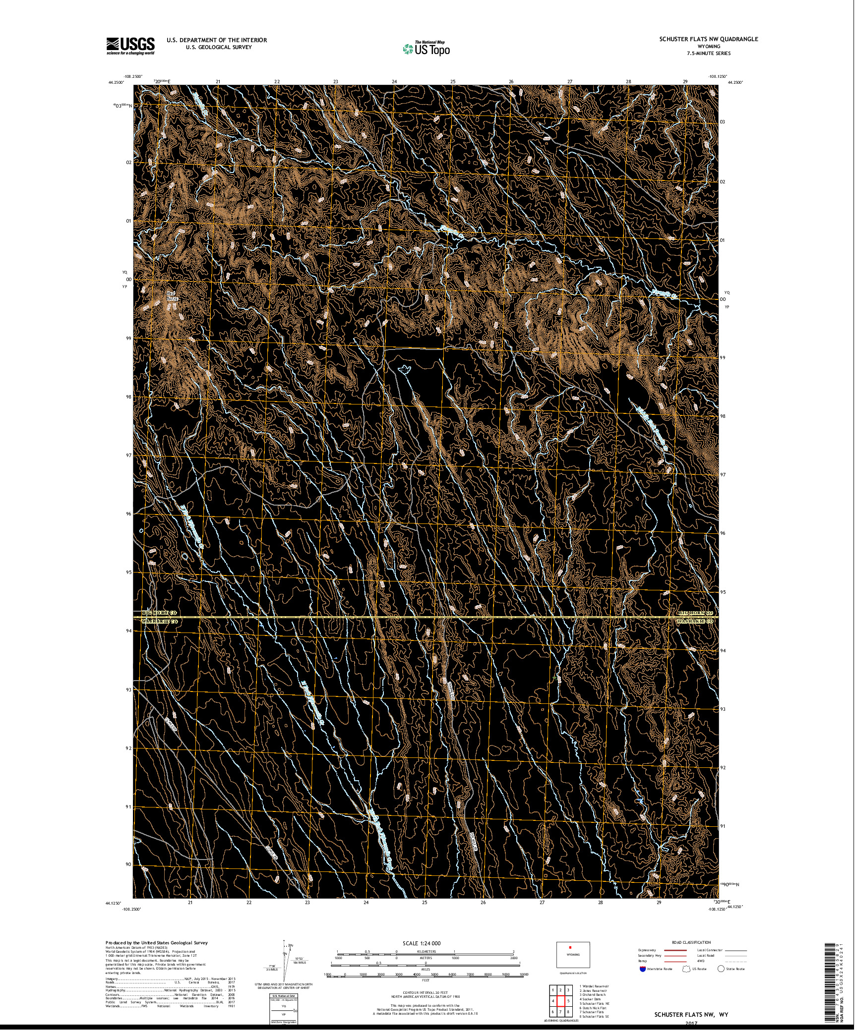 USGS US TOPO 7.5-MINUTE MAP FOR SCHUSTER FLATS NW, WY 2017