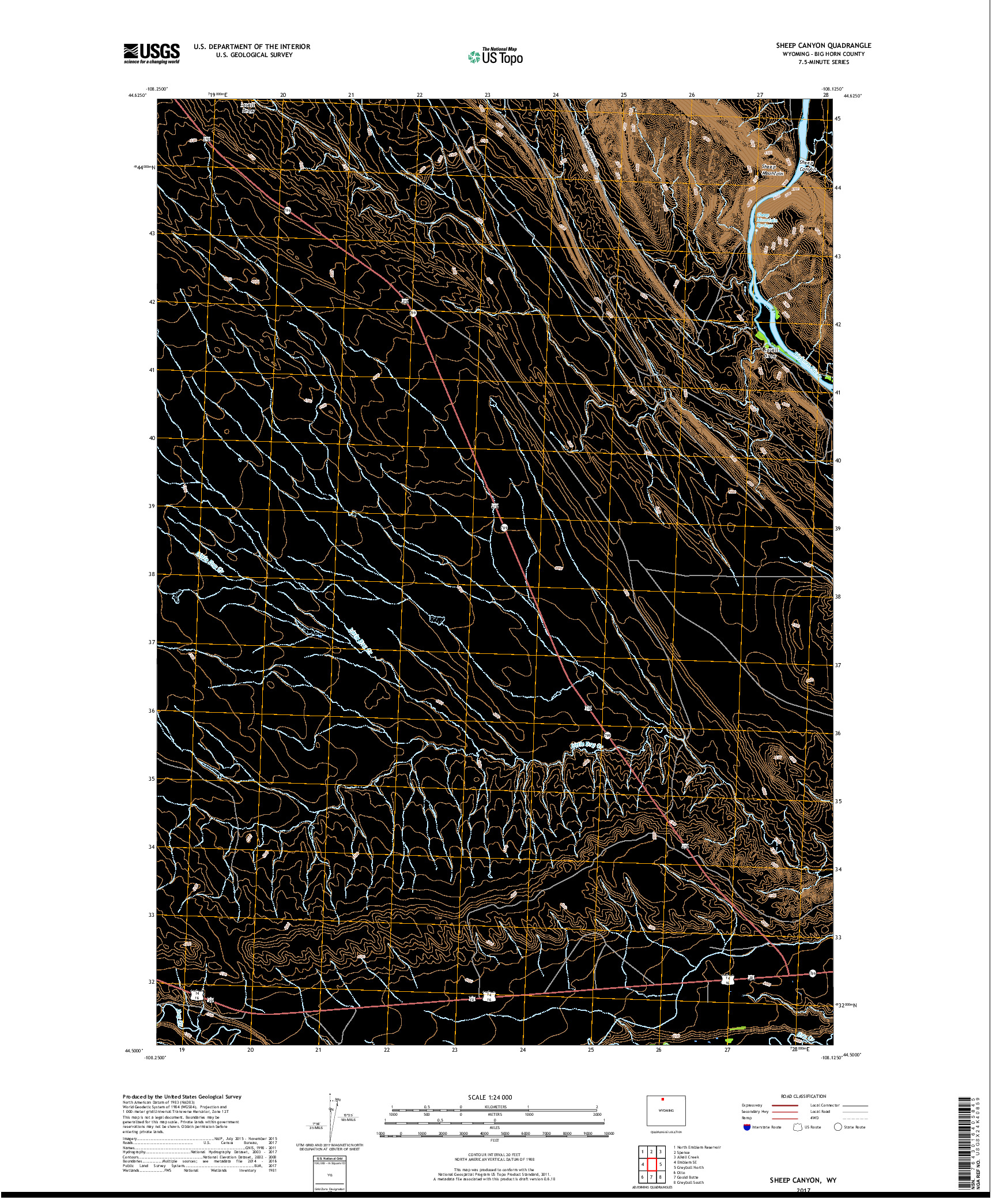 USGS US TOPO 7.5-MINUTE MAP FOR SHEEP CANYON, WY 2017