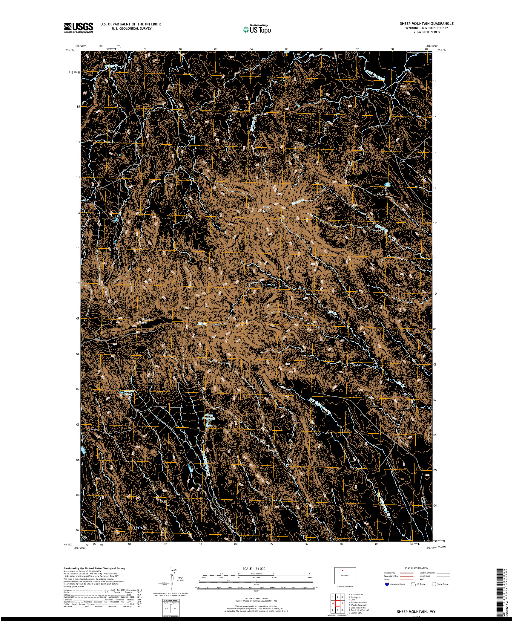 USGS US TOPO 7.5-MINUTE MAP FOR SHEEP MOUNTAIN, WY 2017