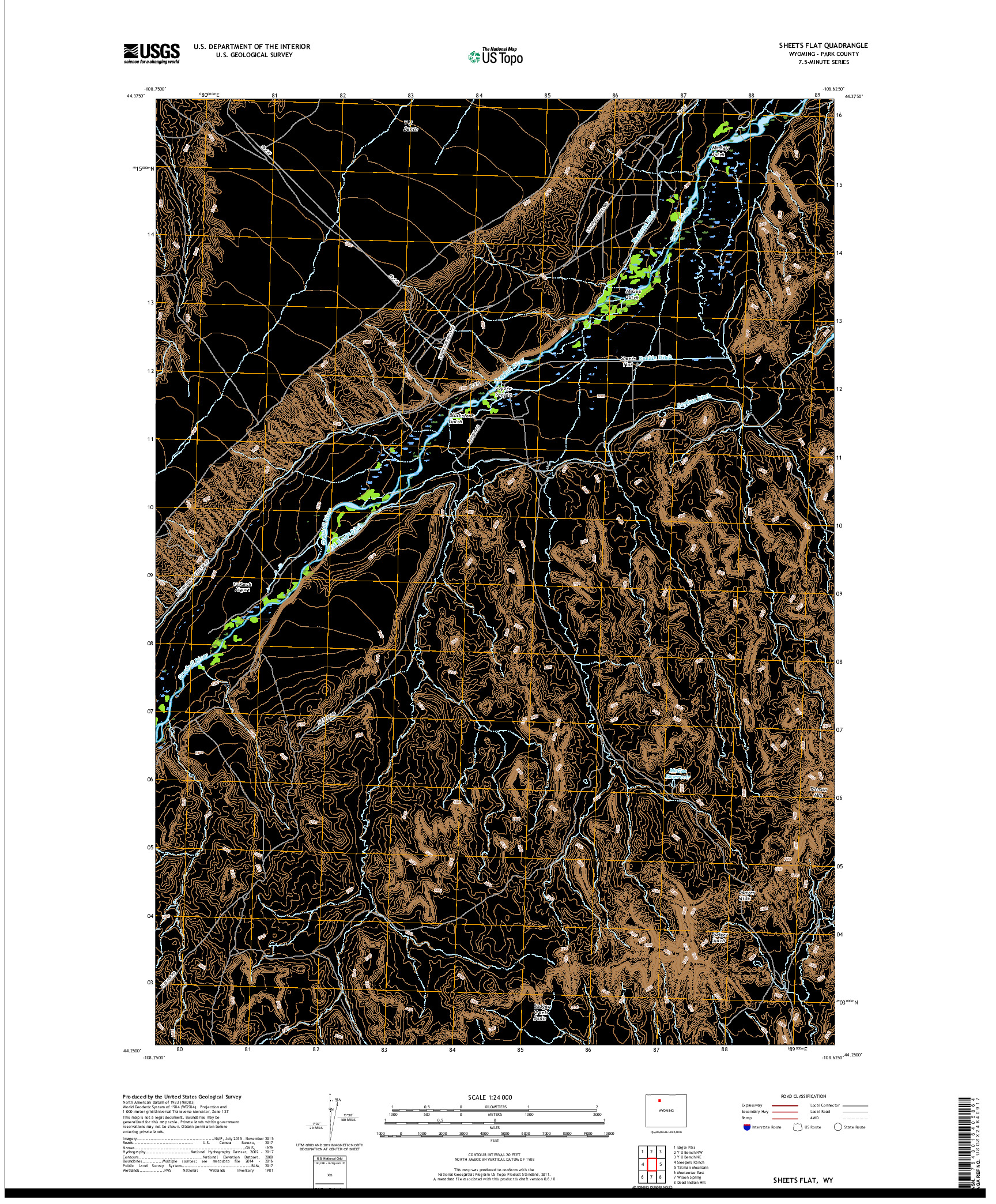 USGS US TOPO 7.5-MINUTE MAP FOR SHEETS FLAT, WY 2017