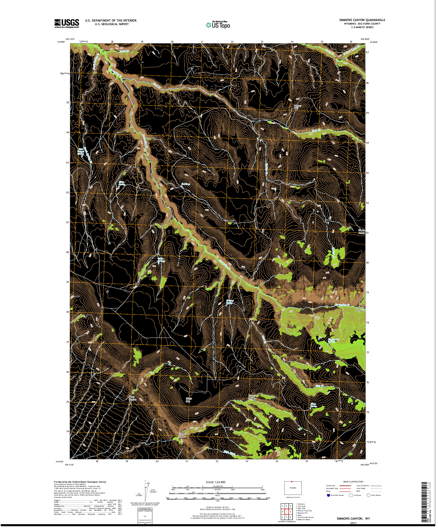 USGS US TOPO 7.5-MINUTE MAP FOR SIMMONS CANYON, WY 2017