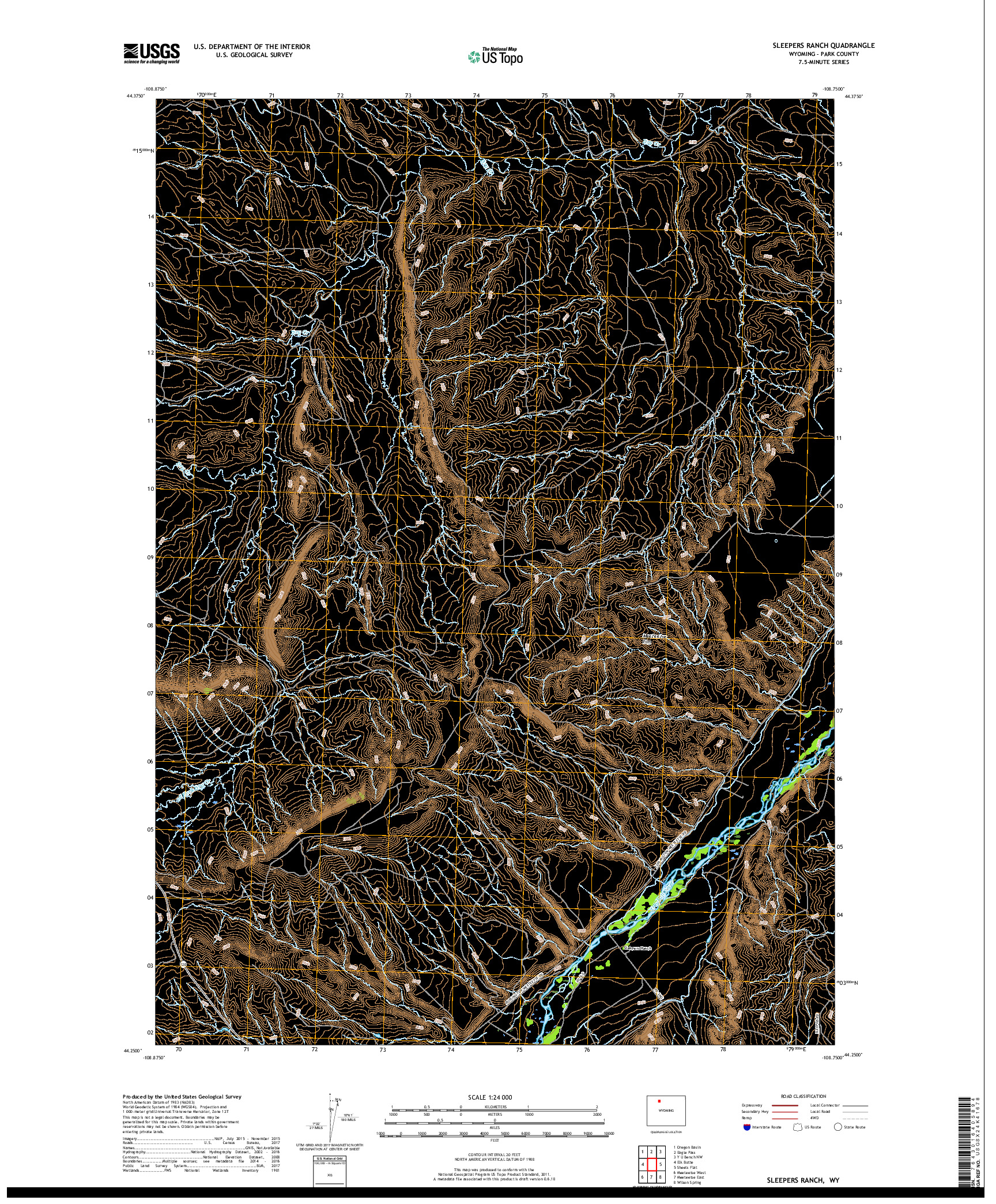 USGS US TOPO 7.5-MINUTE MAP FOR SLEEPERS RANCH, WY 2017