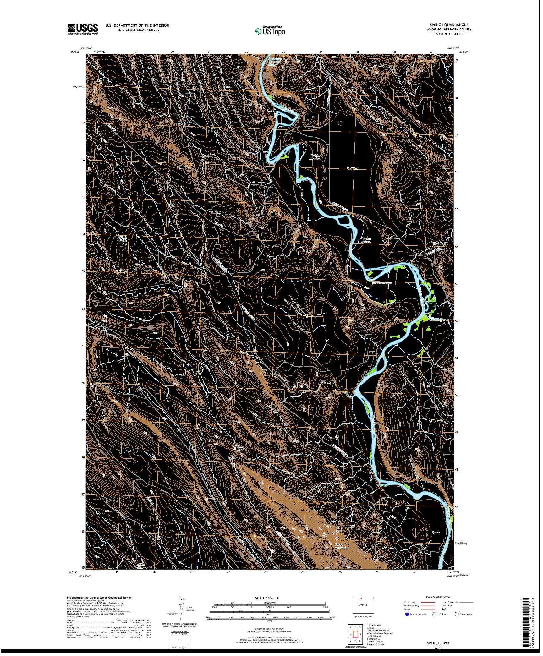 USGS US TOPO 7.5-MINUTE MAP FOR SPENCE, WY 2017