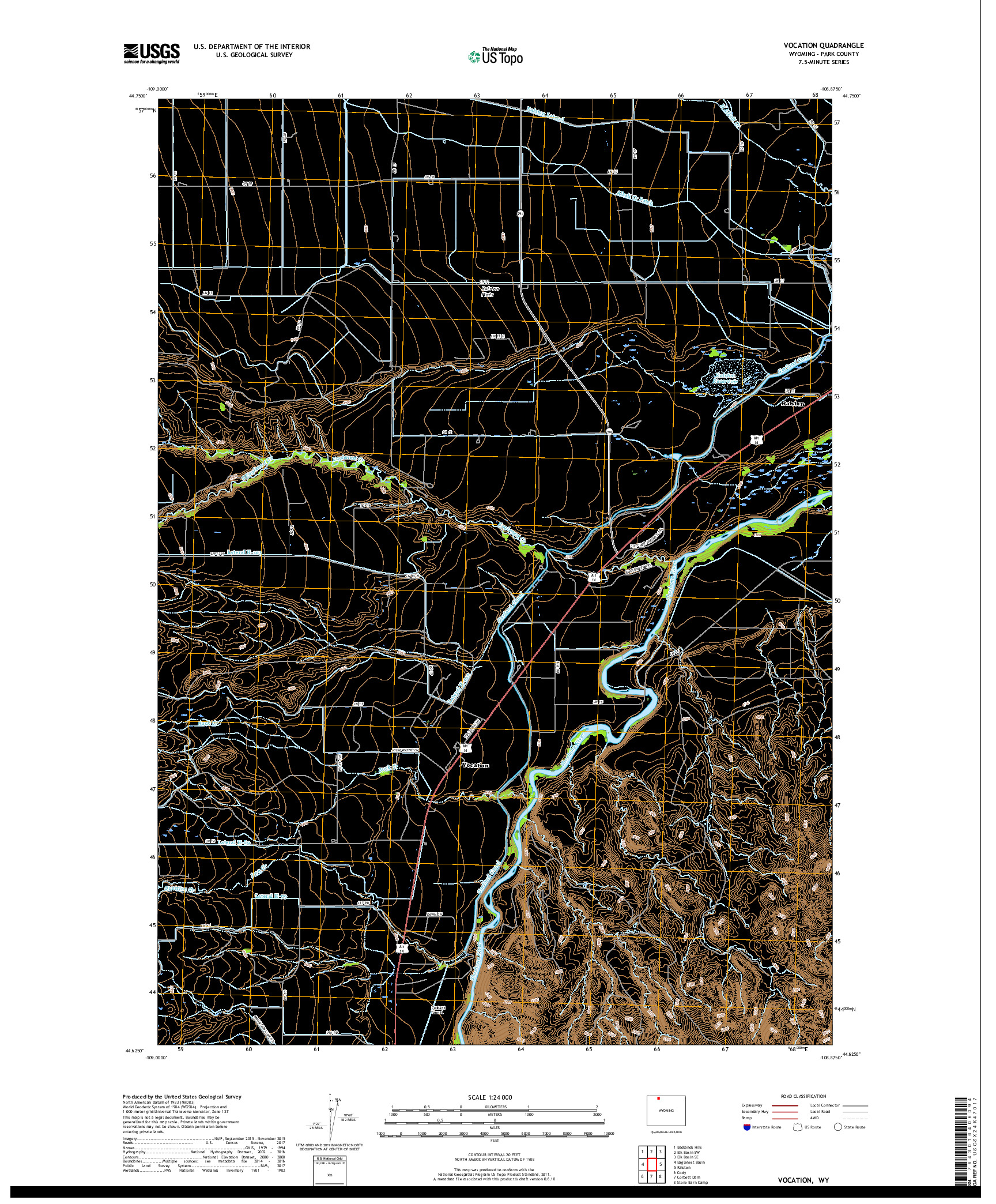 USGS US TOPO 7.5-MINUTE MAP FOR VOCATION, WY 2017
