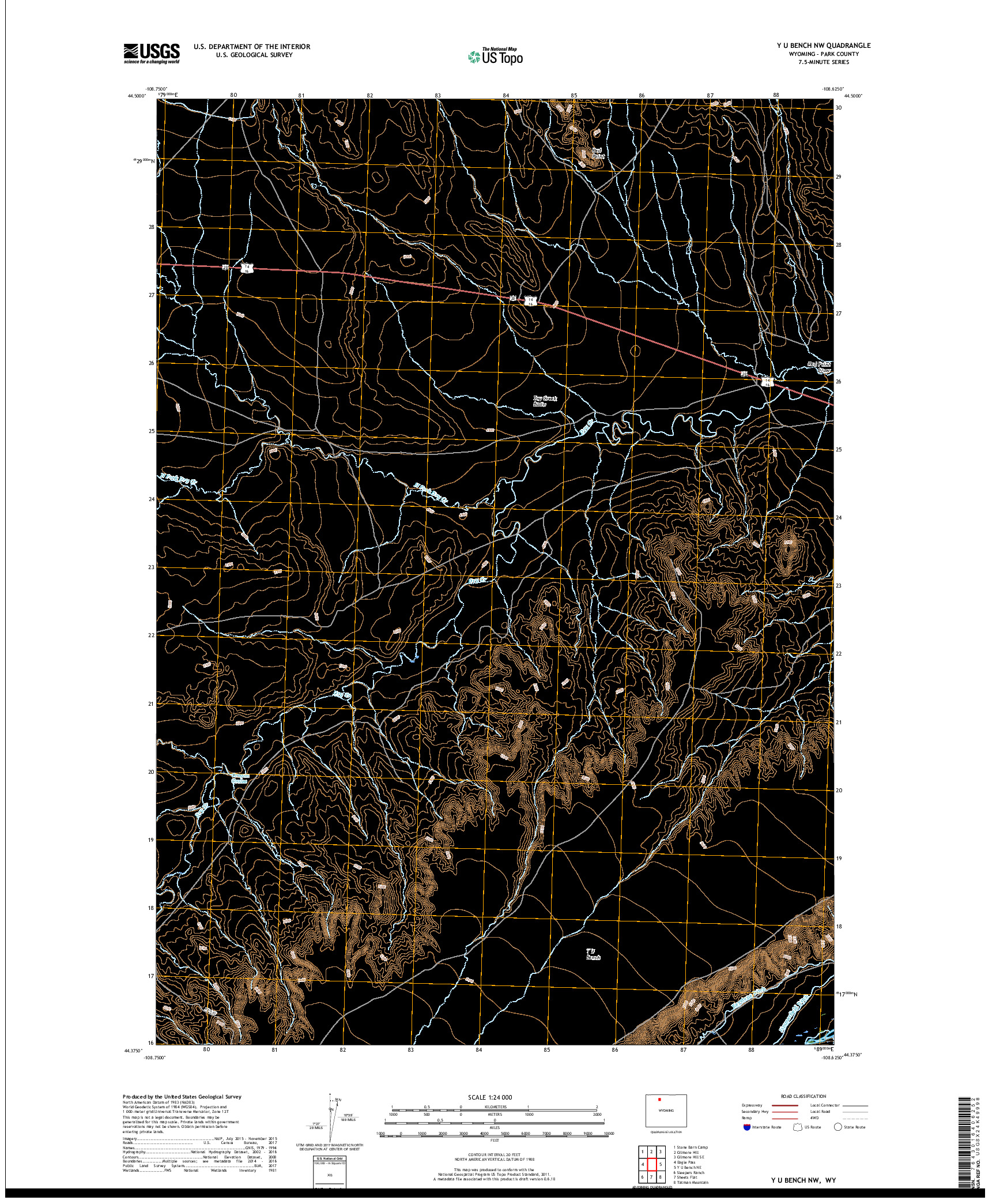 USGS US TOPO 7.5-MINUTE MAP FOR Y U BENCH NW, WY 2017