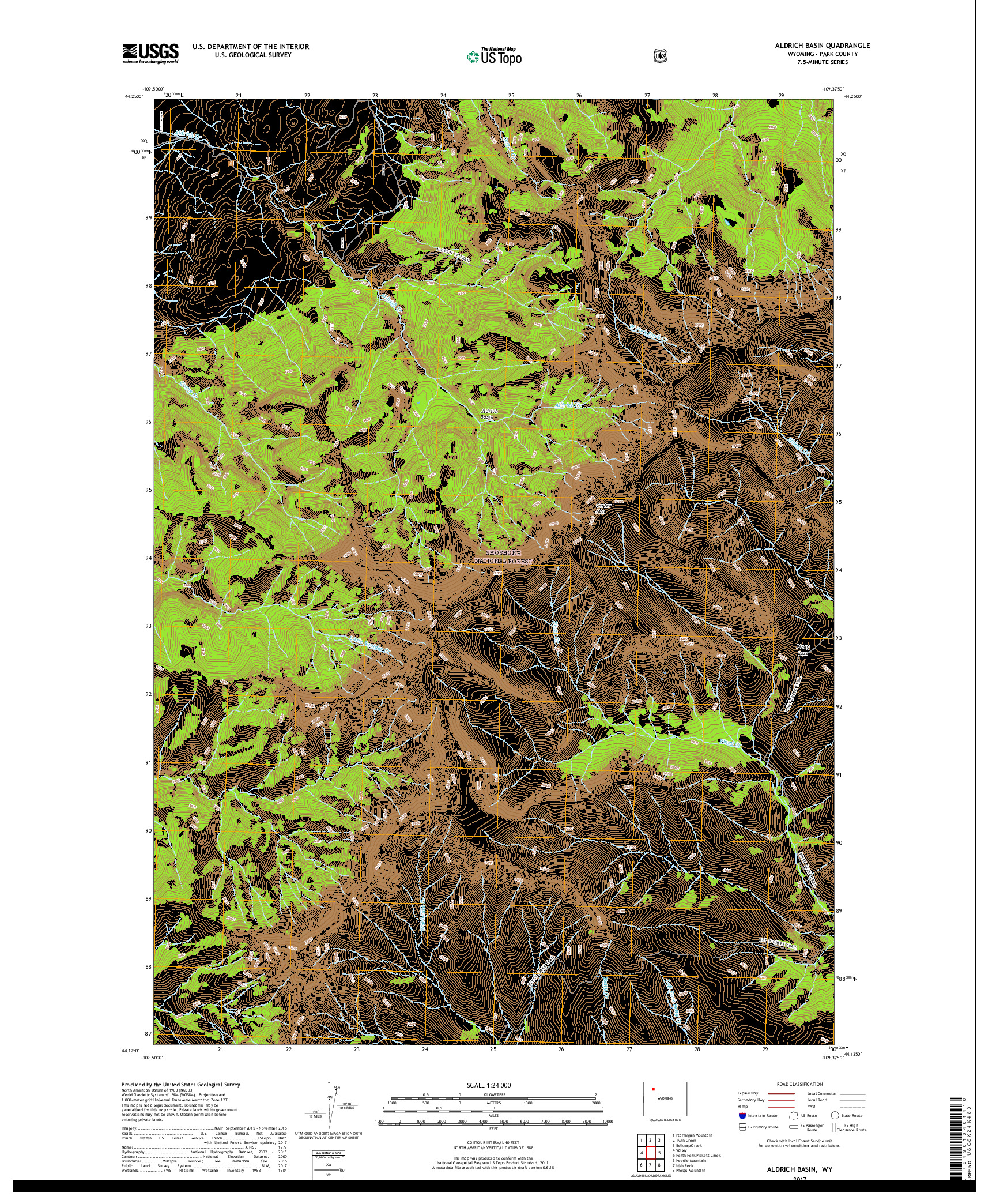 USGS US TOPO 7.5-MINUTE MAP FOR ALDRICH BASIN, WY 2017