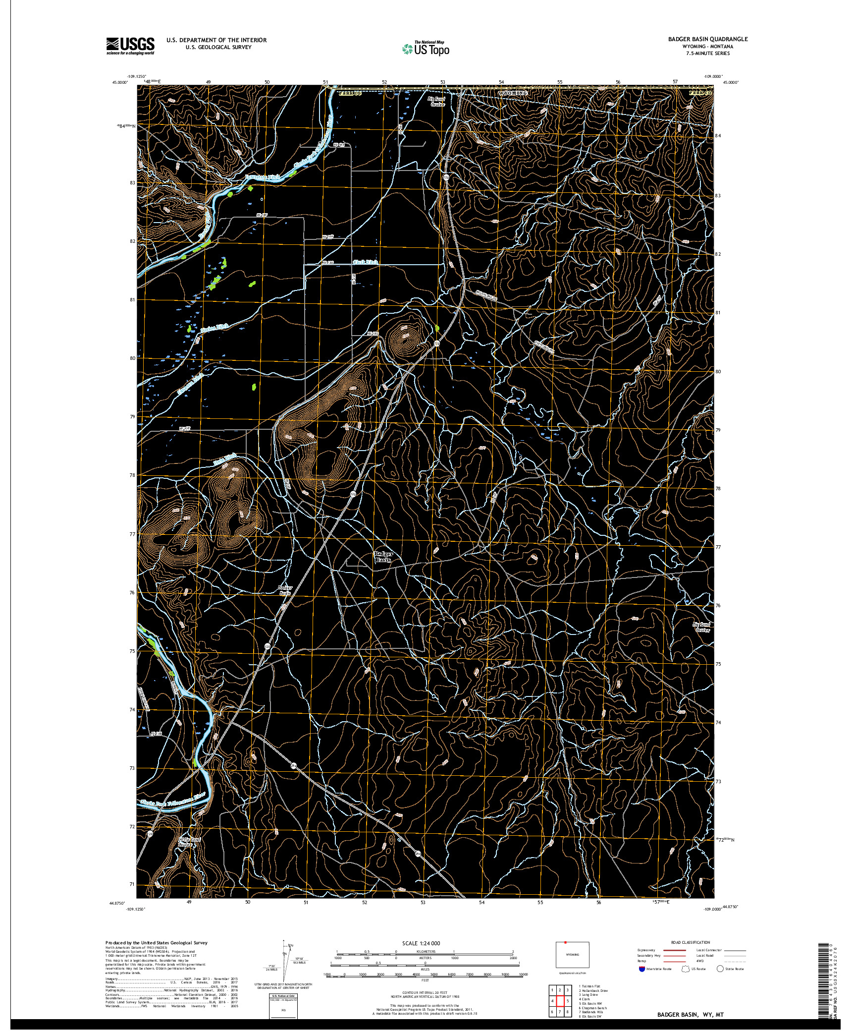USGS US TOPO 7.5-MINUTE MAP FOR BADGER BASIN, WY,MT 2017