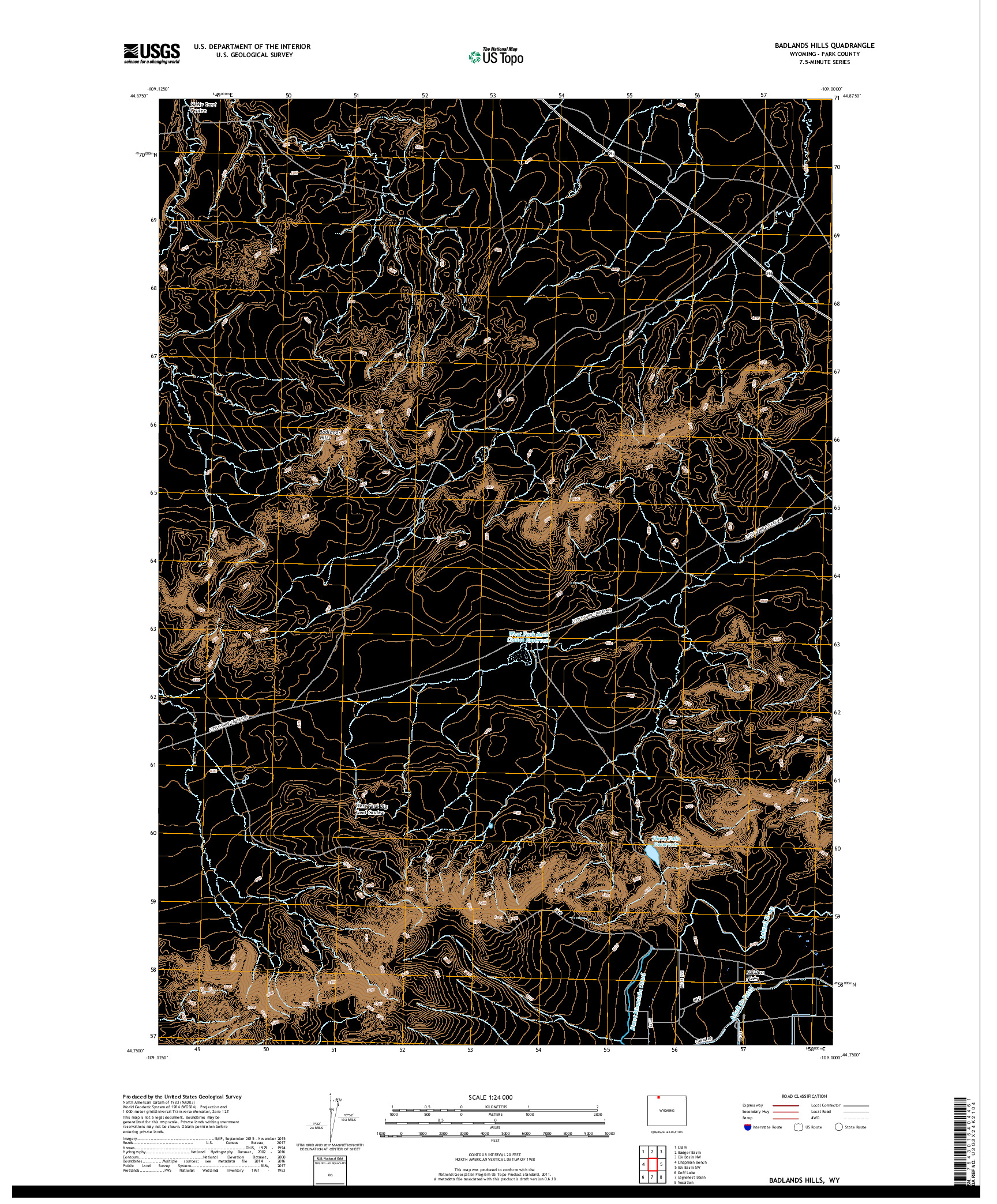 USGS US TOPO 7.5-MINUTE MAP FOR BADLANDS HILLS, WY 2017