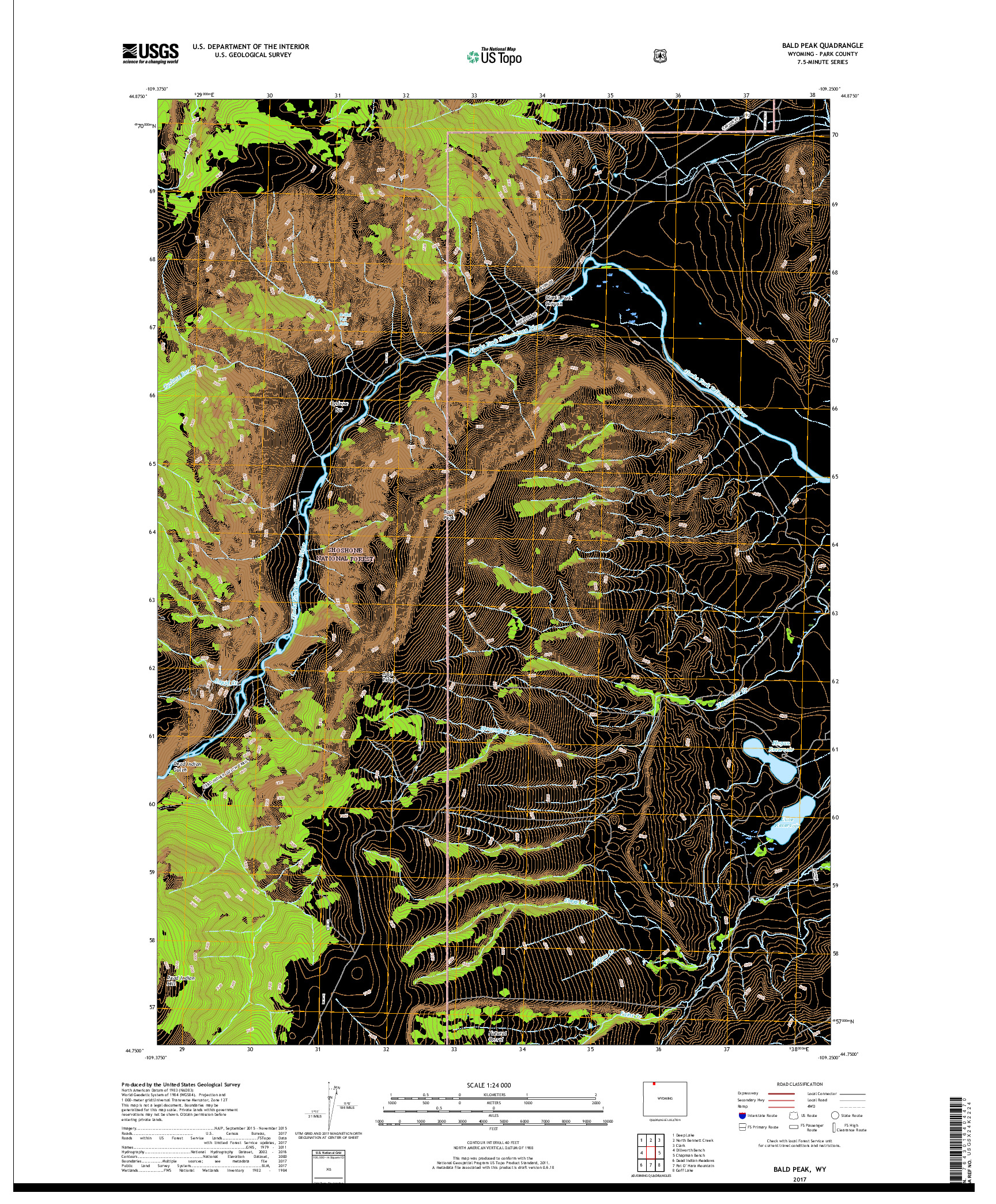USGS US TOPO 7.5-MINUTE MAP FOR BALD PEAK, WY 2017