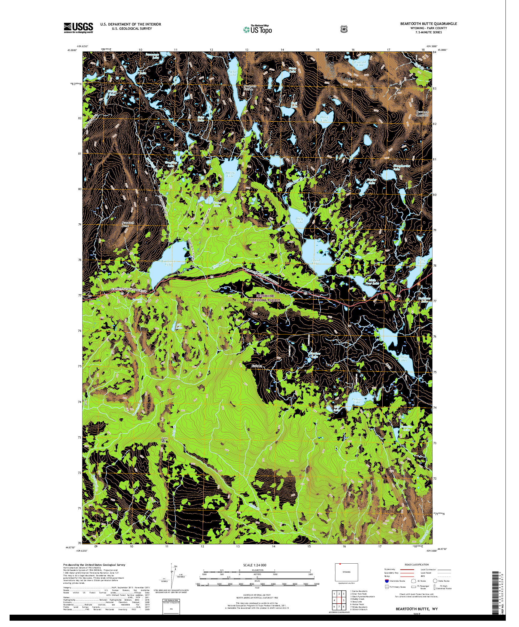 USGS US TOPO 7.5-MINUTE MAP FOR BEARTOOTH BUTTE, WY 2017