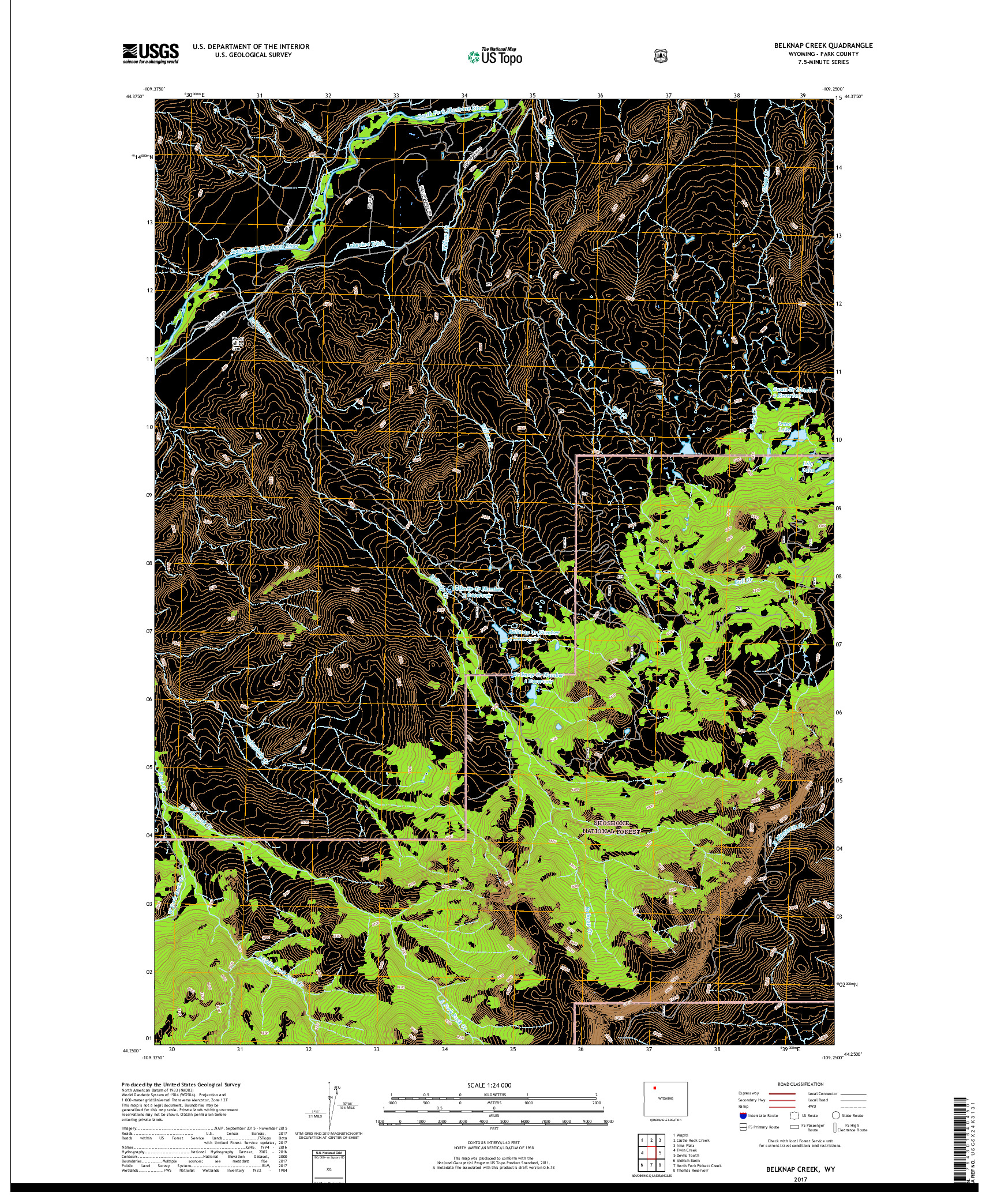 USGS US TOPO 7.5-MINUTE MAP FOR BELKNAP CREEK, WY 2017