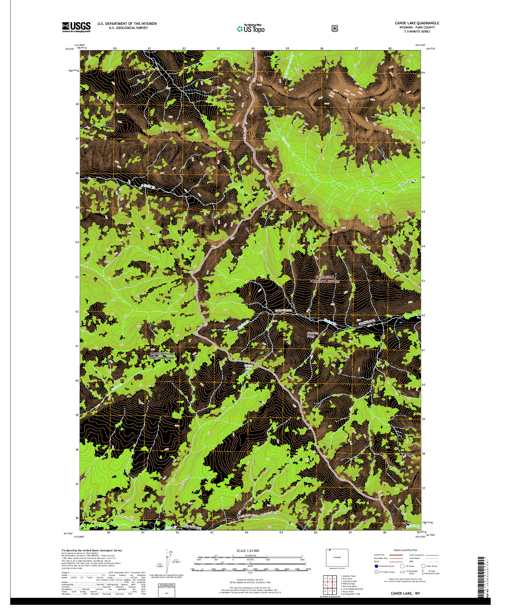 USGS US TOPO 7.5-MINUTE MAP FOR CANOE LAKE, WY 2017