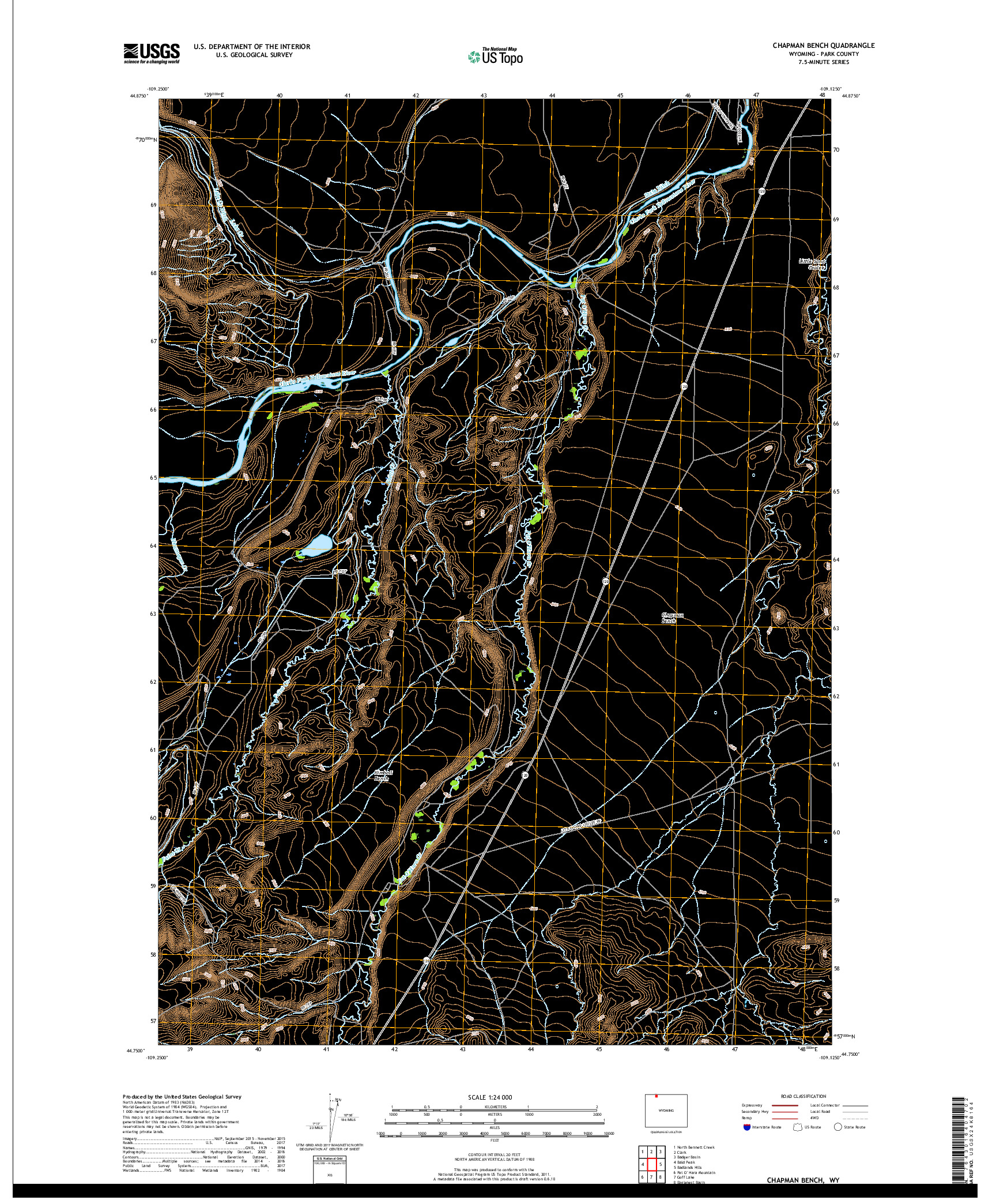 USGS US TOPO 7.5-MINUTE MAP FOR CHAPMAN BENCH, WY 2017