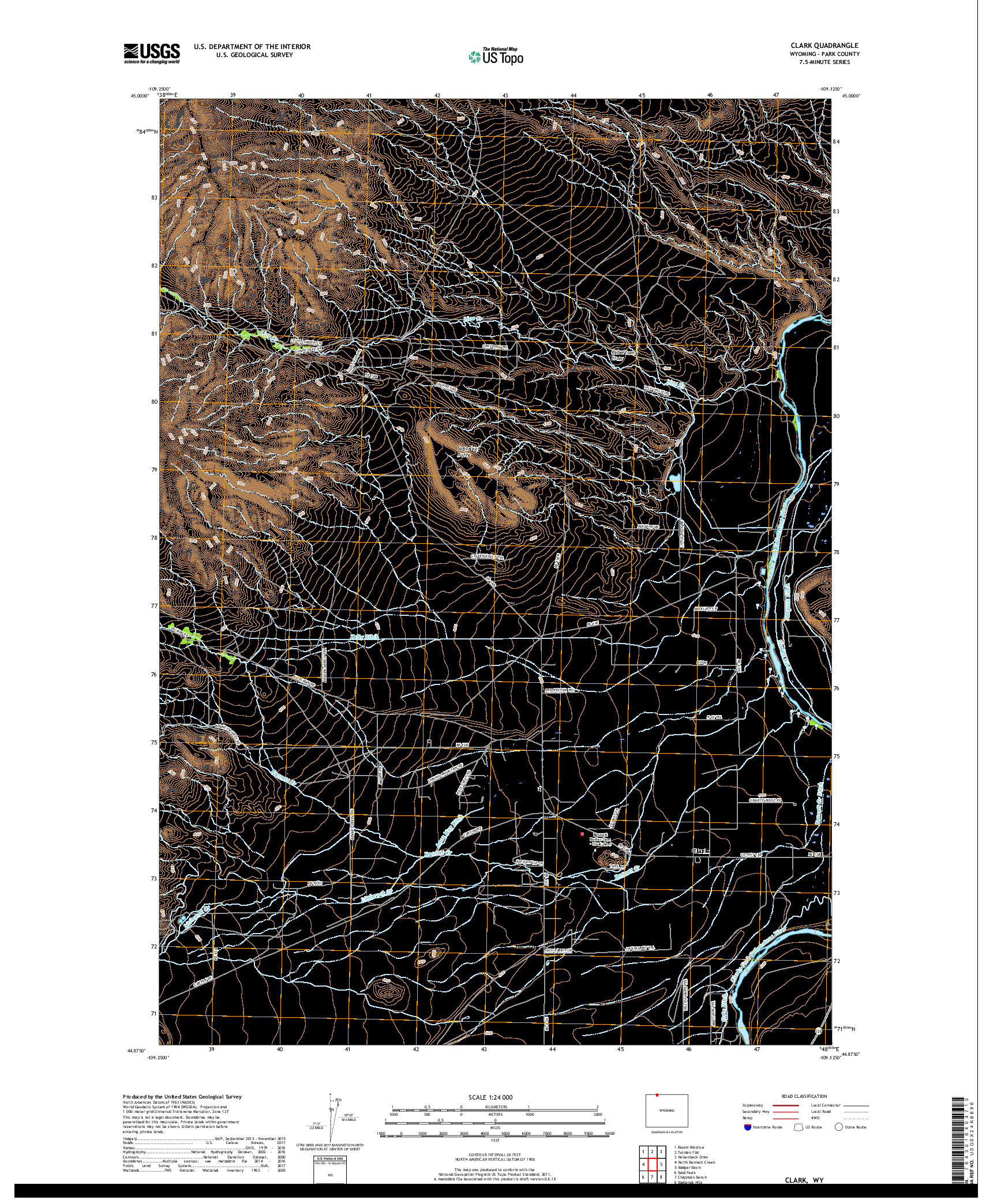 USGS US TOPO 7.5-MINUTE MAP FOR CLARK, WY 2017