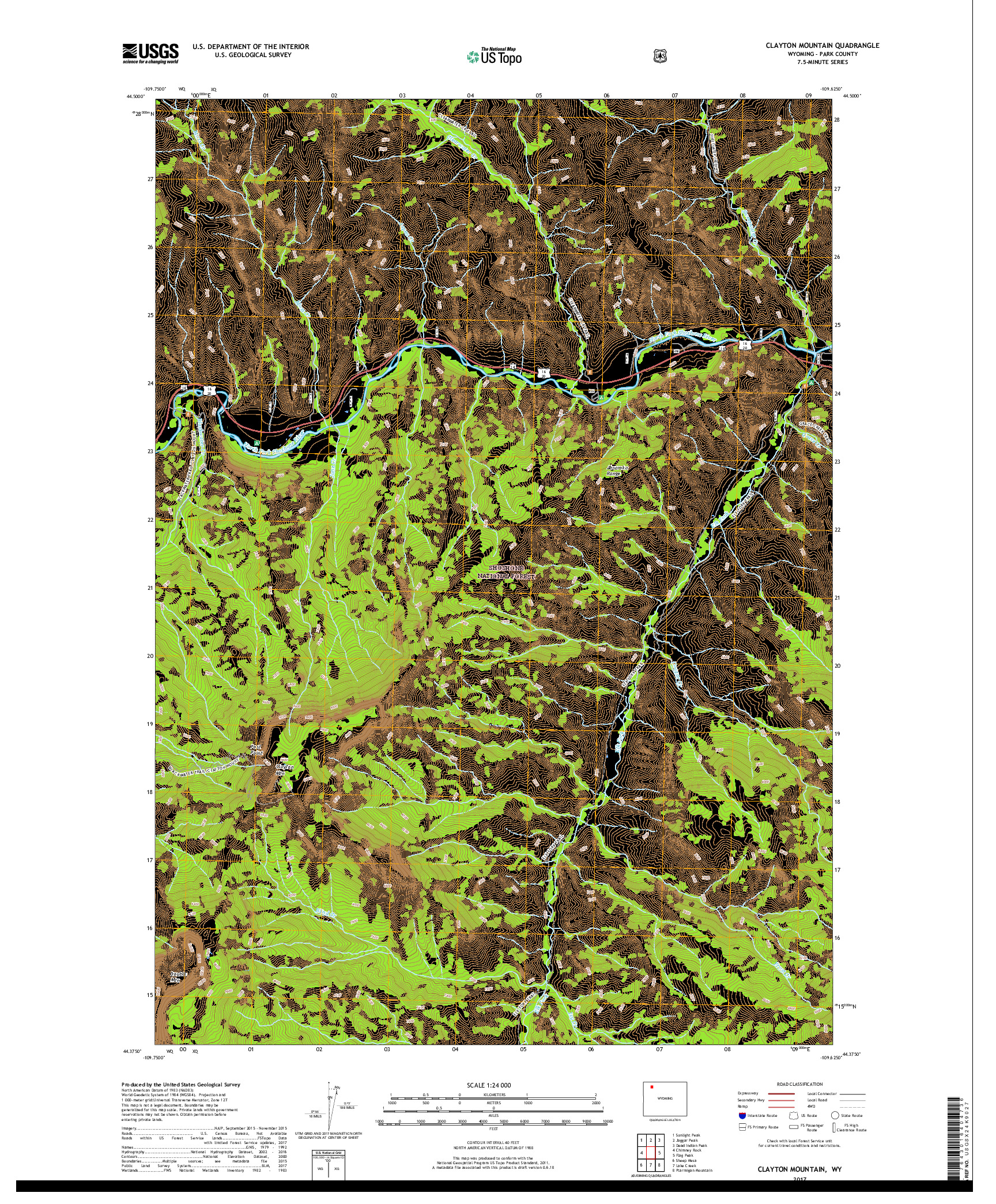 USGS US TOPO 7.5-MINUTE MAP FOR CLAYTON MOUNTAIN, WY 2017