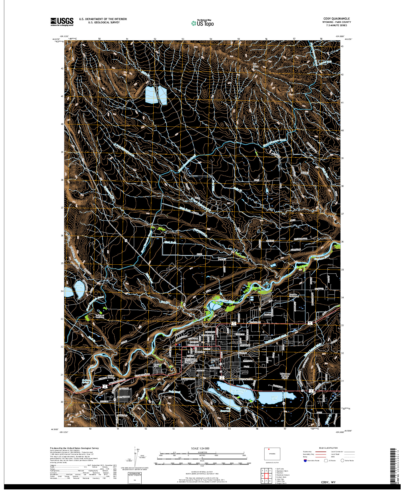 USGS US TOPO 7.5-MINUTE MAP FOR CODY, WY 2017