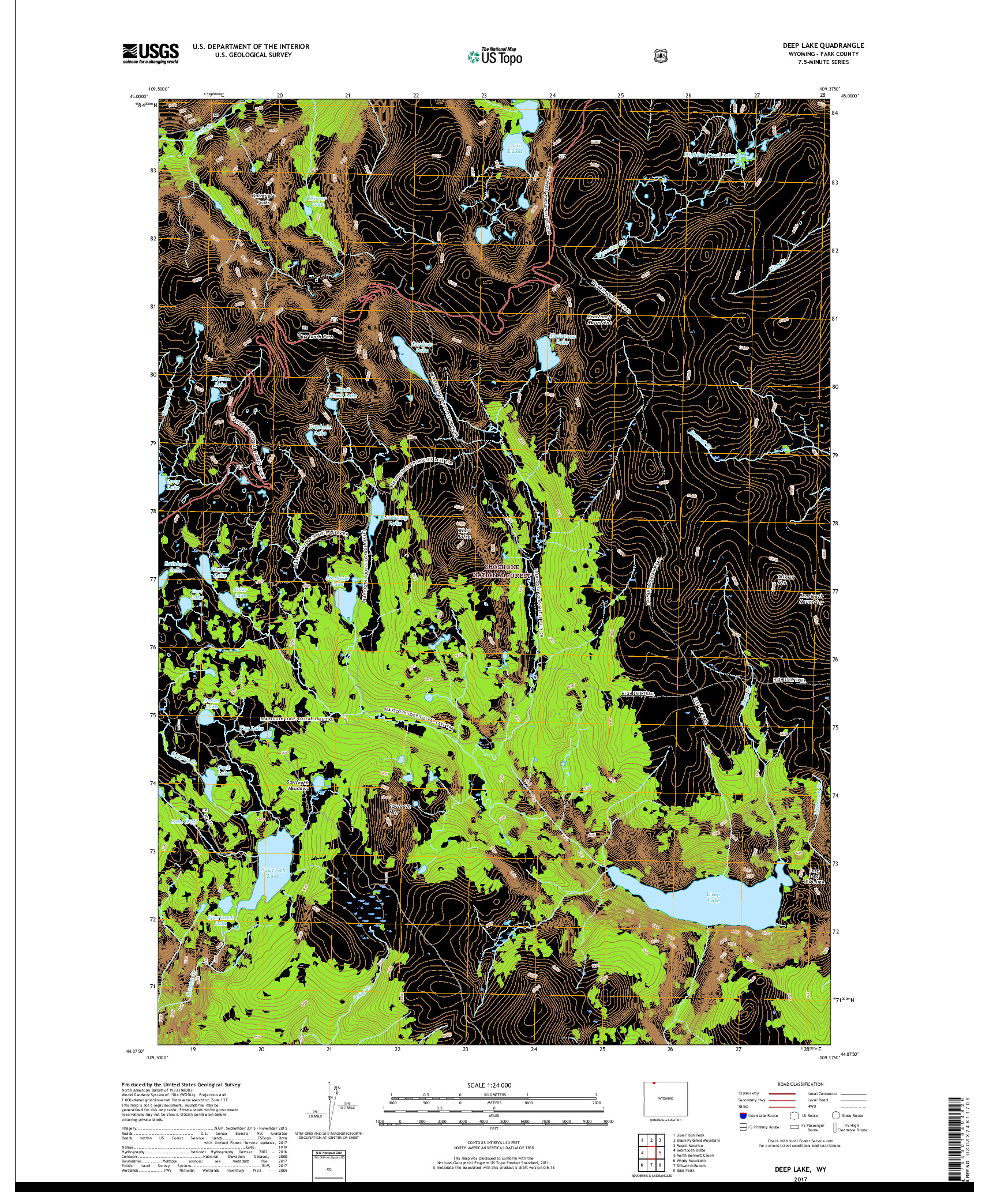 USGS US TOPO 7.5-MINUTE MAP FOR DEEP LAKE, WY 2017