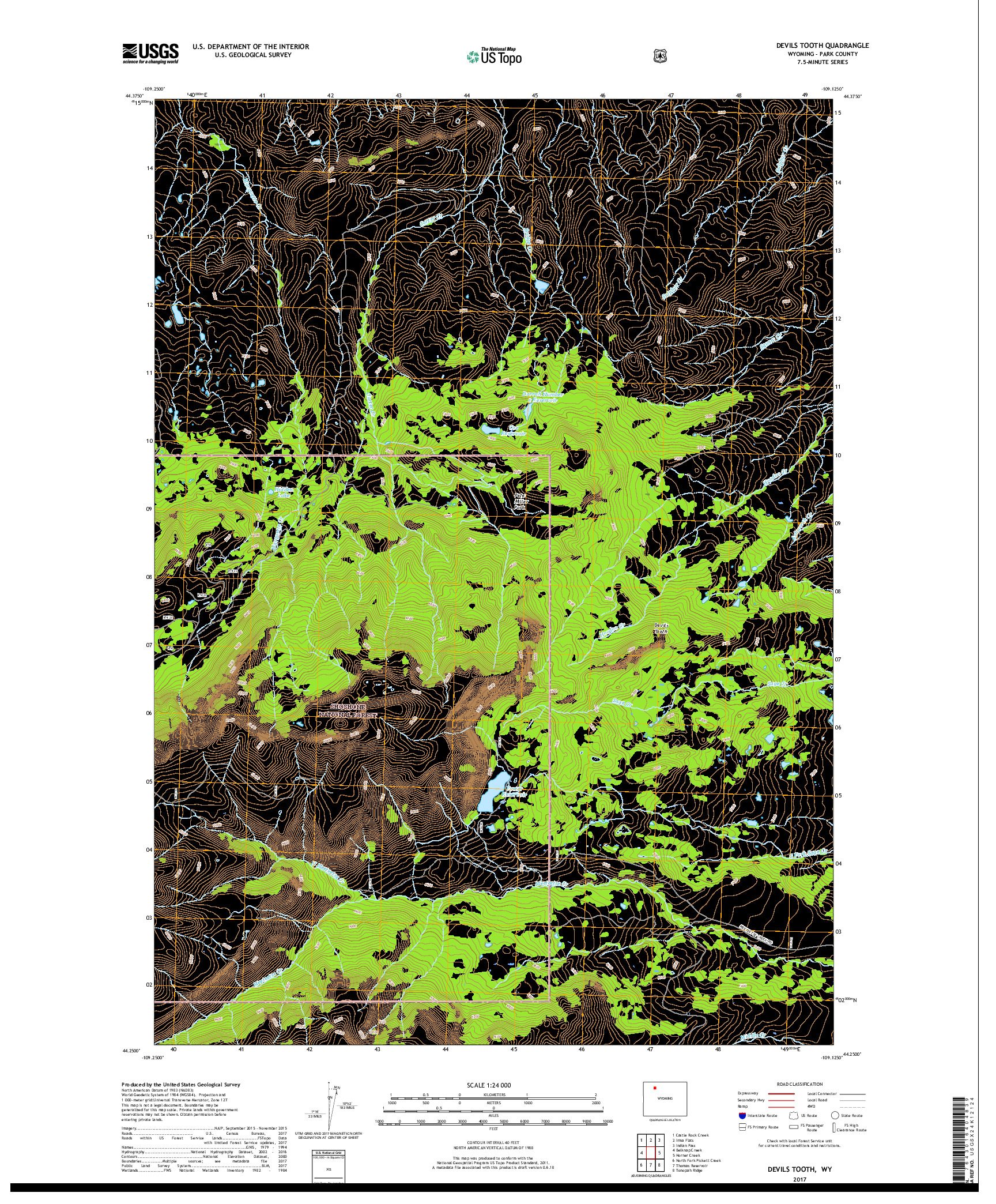 USGS US TOPO 7.5-MINUTE MAP FOR DEVILS TOOTH, WY 2017