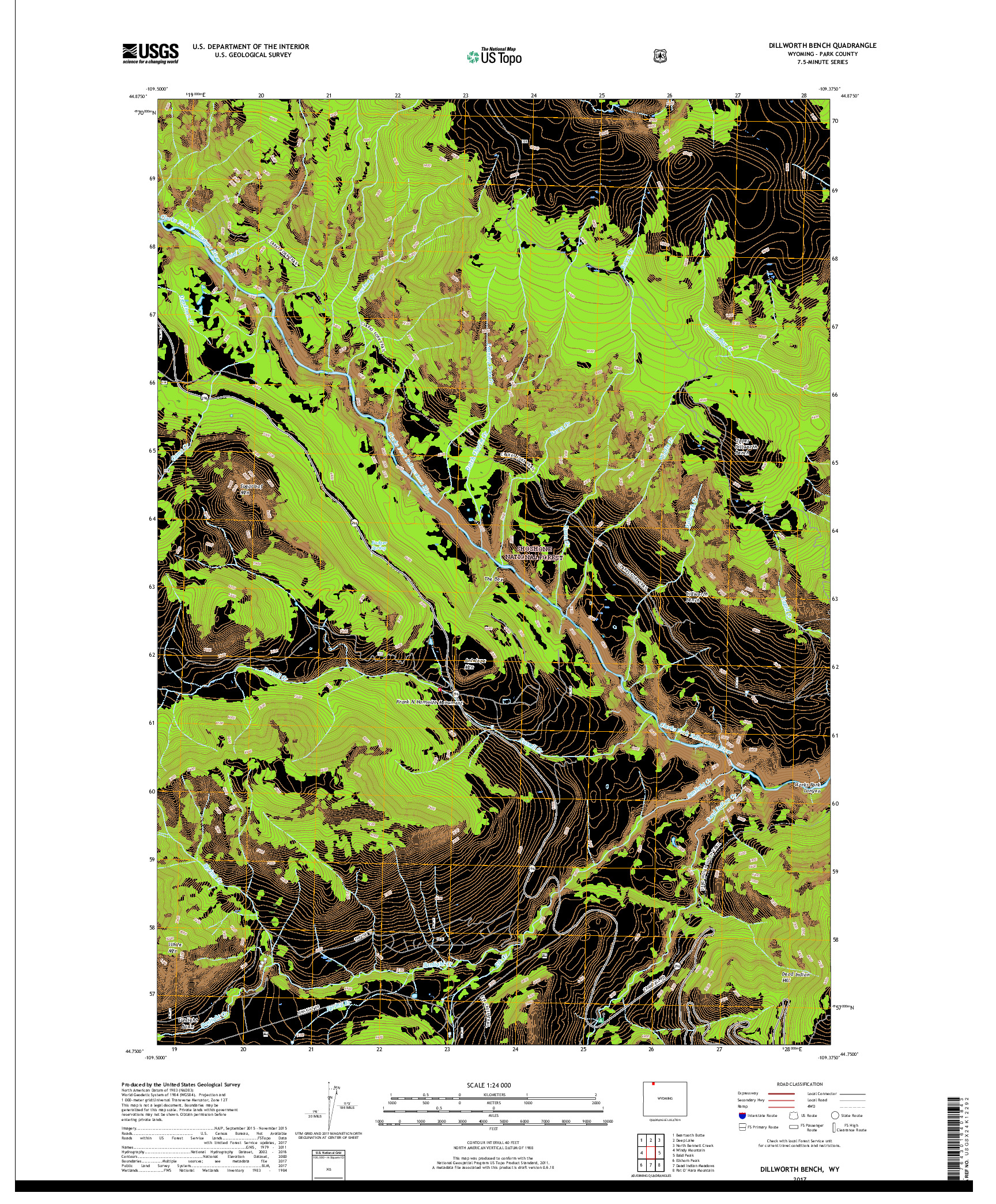 USGS US TOPO 7.5-MINUTE MAP FOR DILLWORTH BENCH, WY 2017